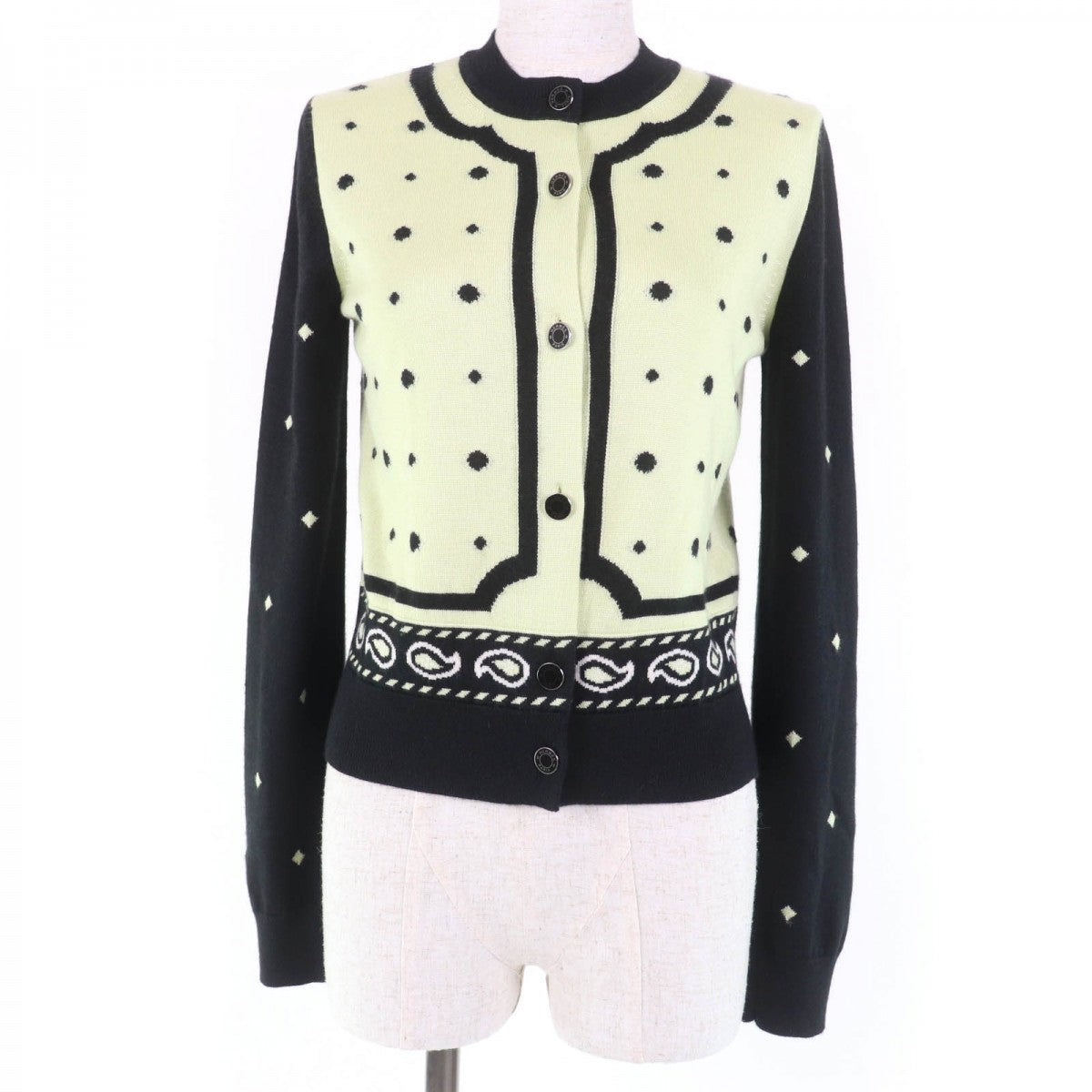 HERMES cardigan 2H2703D8 Main: 50% cashmere, Main: 50% silk Light green black HARNAIS DE COUR Court harness Women 36