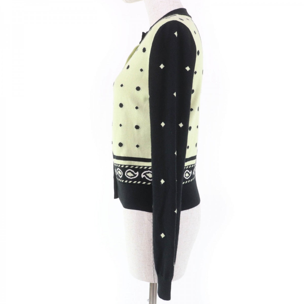 HERMES cardigan 2H2703D8 Main: 50% cashmere, Main: 50% silk Light green black HARNAIS DE COUR Court harness Women 36