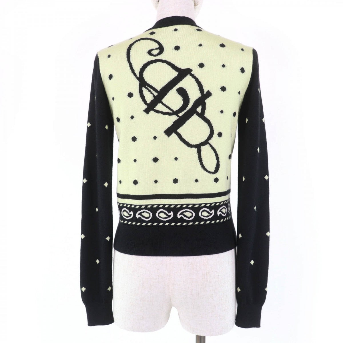 HERMES cardigan 2H2703D8 Main: 50% cashmere, Main: 50% silk Light green black HARNAIS DE COUR Court harness Women 36