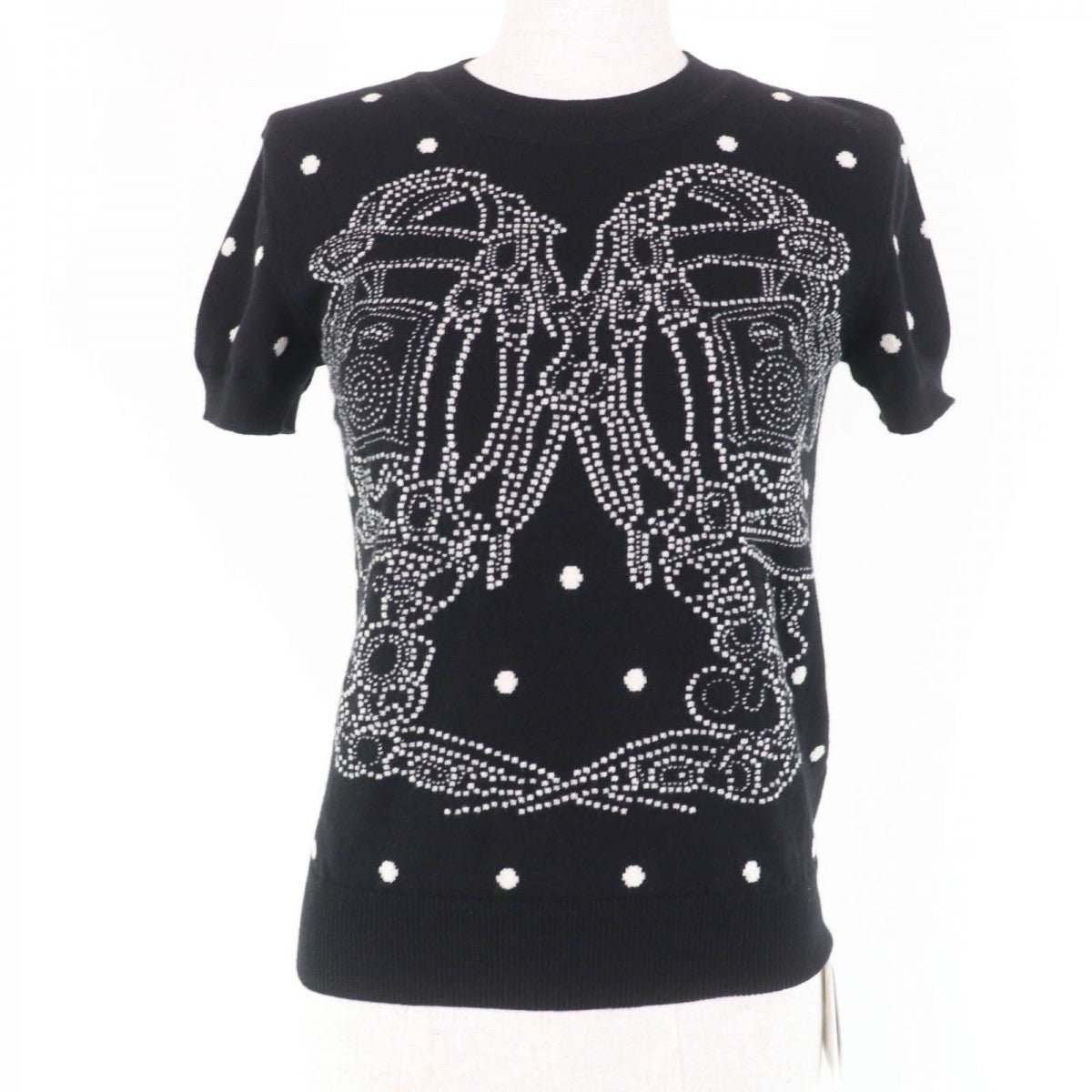HERMES Short sleeve knit 3E2623D8 Main: 63% cashmere, Main: 35% cotton, Main: 2% nylon, Part: 100% rayon black BRIDES de GALA Brides for ceremonies Women 36