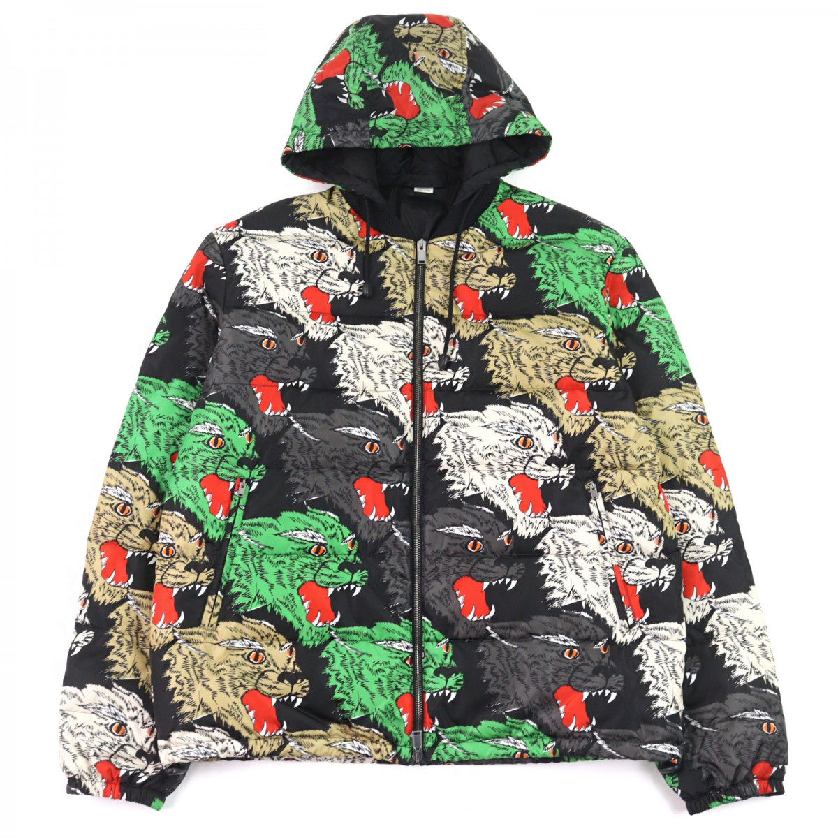 GUCCI Down jacket 526428 Outer: 100% nylon, Part: 100% nylon, Part: 100% cotton, Filling: 90% down, Filling: 10% feather Multicolor All-over Pattern PANTHER DOWN JACKET mens 46