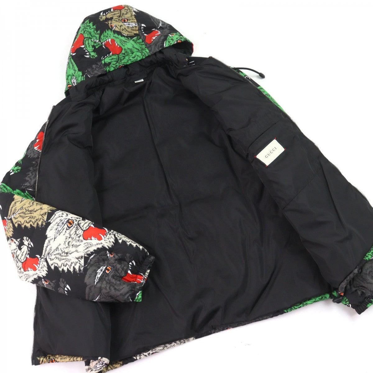 GUCCI Down jacket 526428 Outer: 100% nylon, Part: 100% nylon, Part: 100% cotton, Filling: 90% down, Filling: 10% feather Multicolor All-over Pattern PANTHER DOWN JACKET mens 46