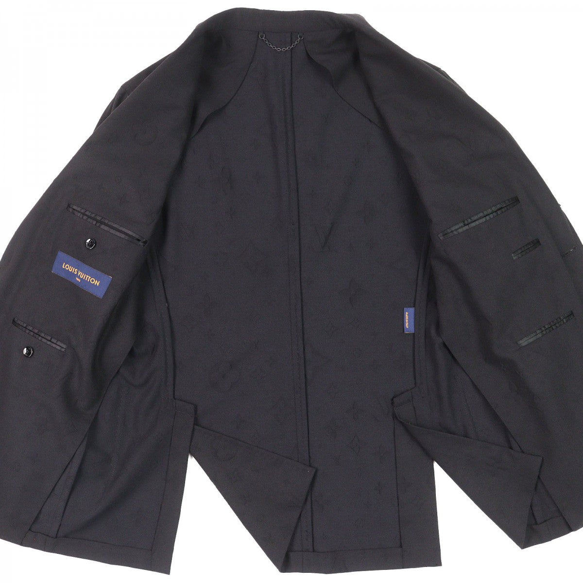 LOUIS VUITTON tailored jacket Outer: 53% polyester, Outer: 43% wool, Outer: 4% polyurethane, Lining: 64% cupra, Lining: 36% cotton black mens 48