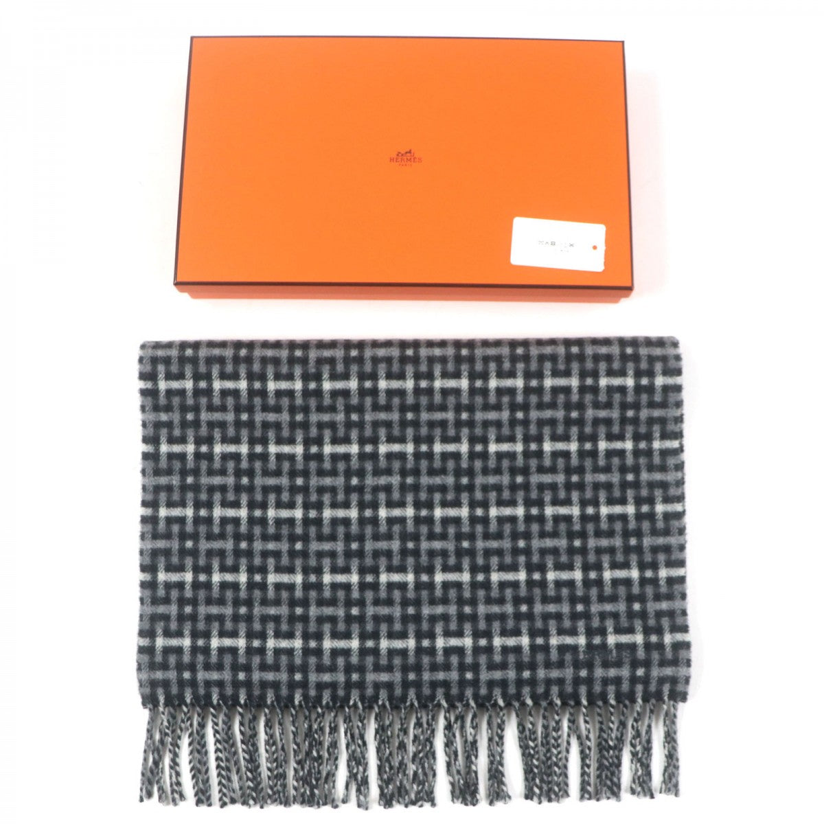 HERMES Scarf Main: 100% cashmere Black type Muffler H Ecose mens