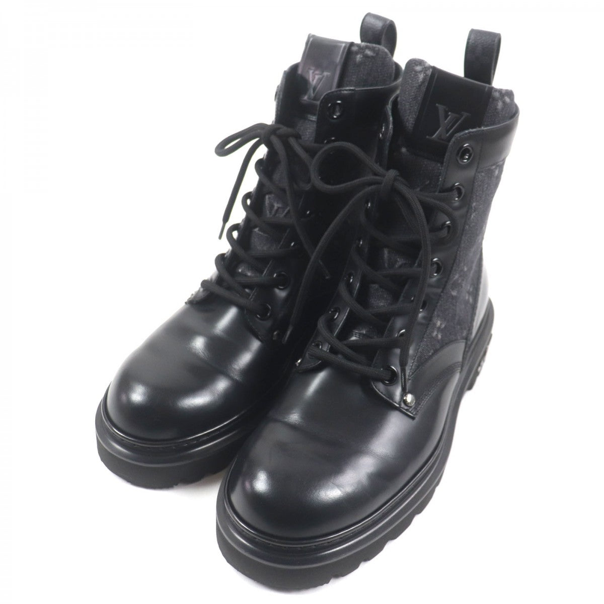 LOUIS VUITTON boots leather black ranger line 9