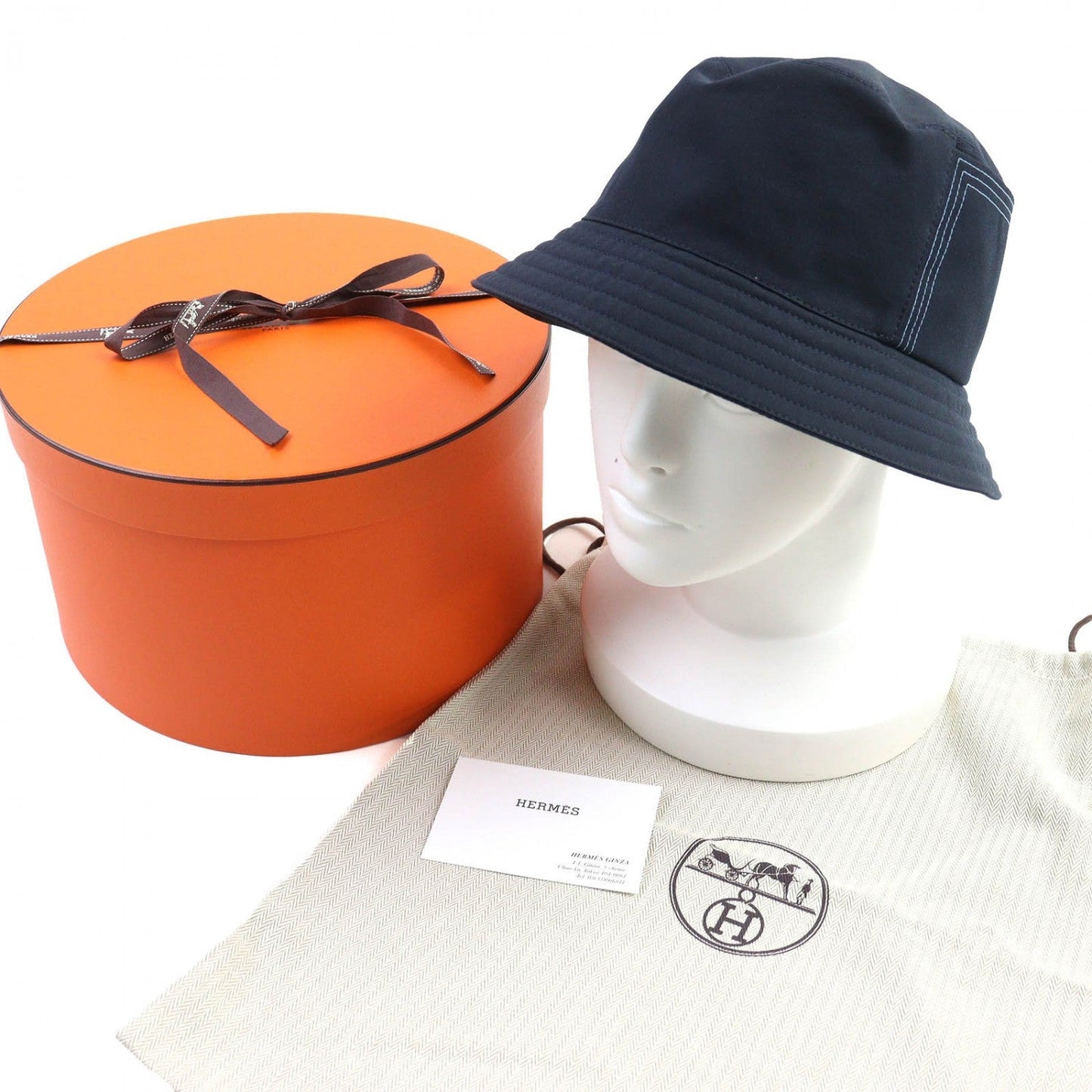 HERMES hat cotton Navy Fred Stitch 59
