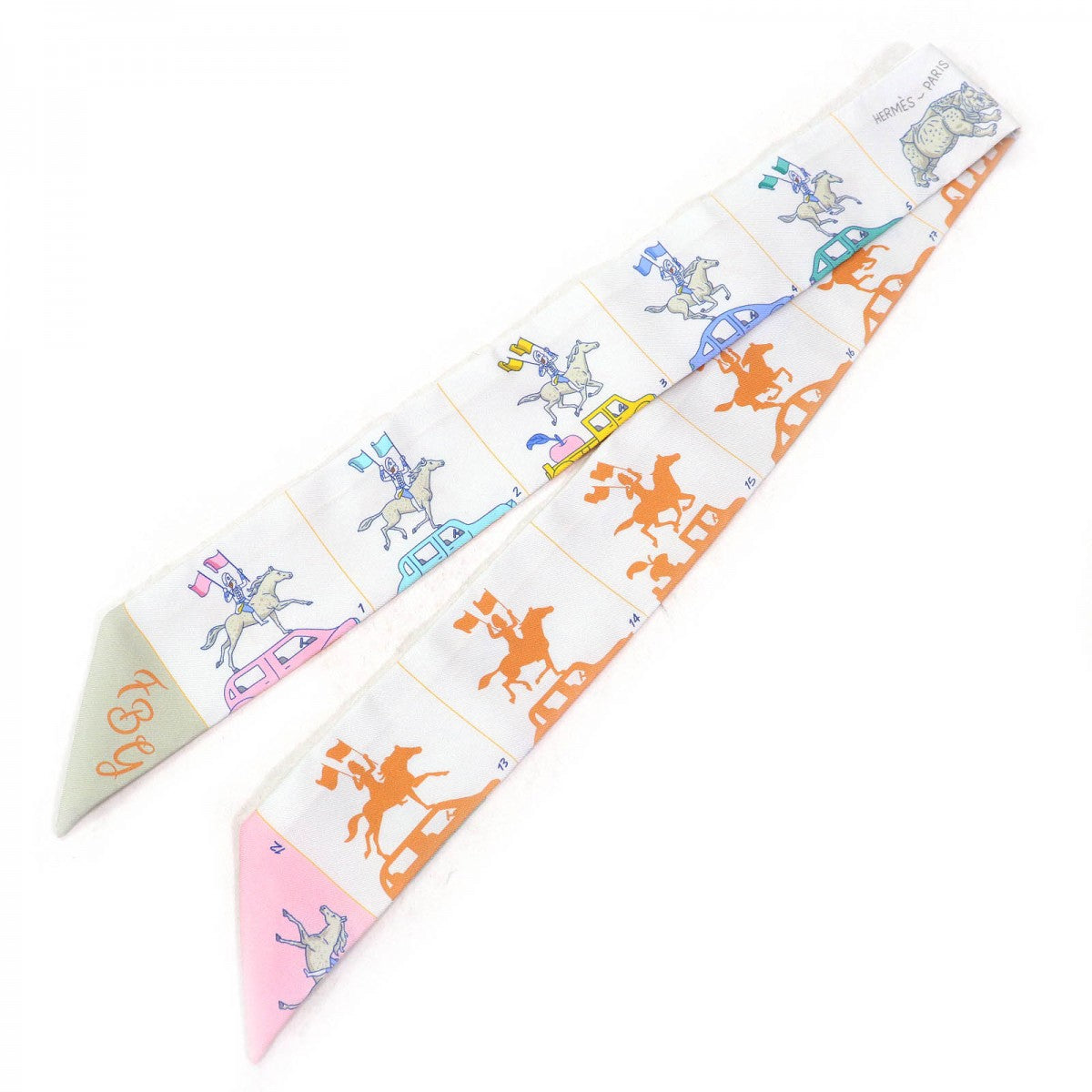 HERMES scarf 064150S 07 silk Gris Perle/Vert/Jaune HERMES PARADE