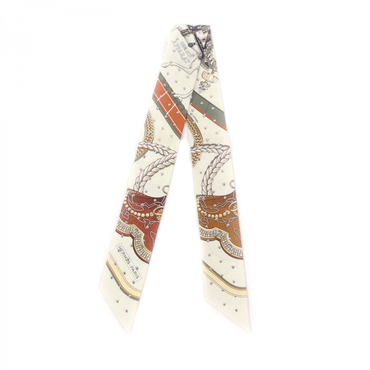 HERMES scarf silk CREME/CUIR/DORE Horse of GRAND APPARAT