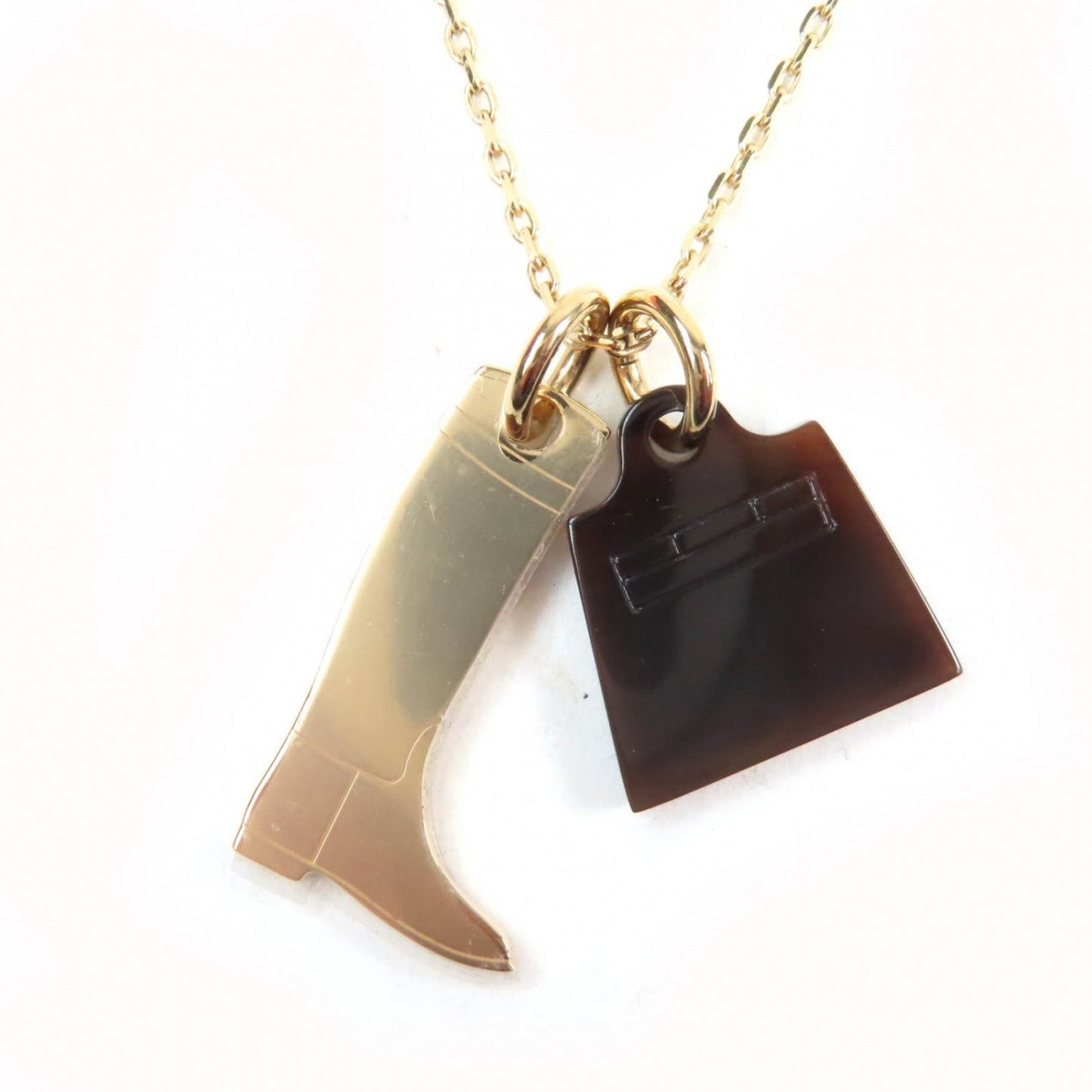 HERMES Necklace Gold Plated Gold brown Amulet Marokinie Necklace PM