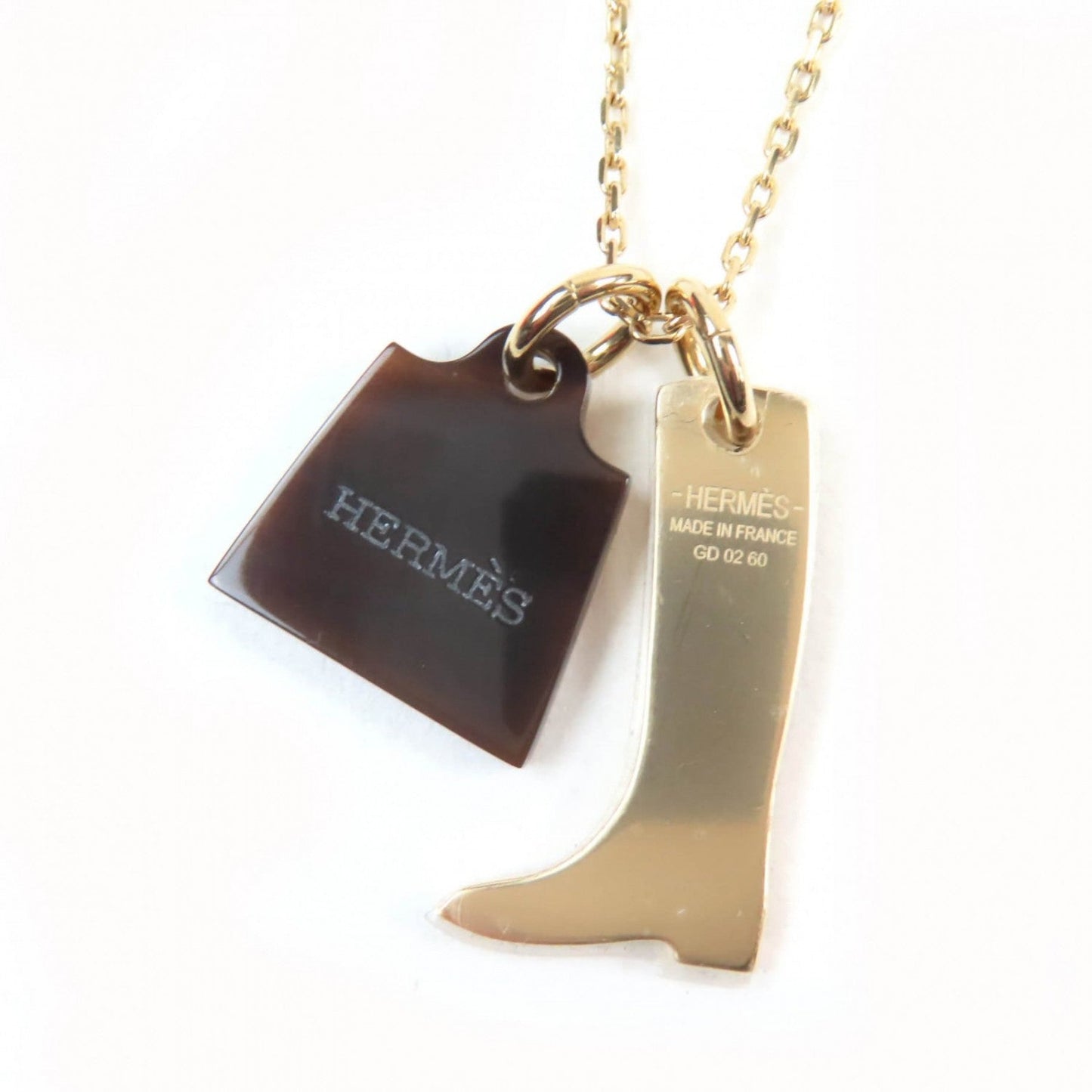 HERMES Necklace Gold Plated Gold brown Amulet Marokinie Necklace PM
