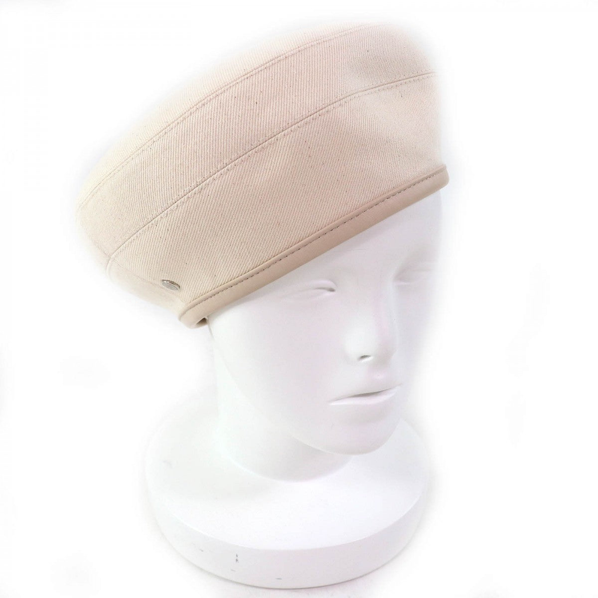 HERMES beret Outer: 100% cotton, Leather: Cowhide, Lining: 65% rayon, Lining: 35% silk Ivory Saint Honore Charm Women 57
