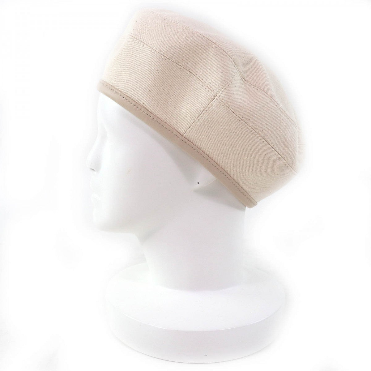 HERMES beret Outer: 100% cotton, Leather: Cowhide, Lining: 65% rayon, Lining: 35% silk Ivory Saint Honore Charm Women 57