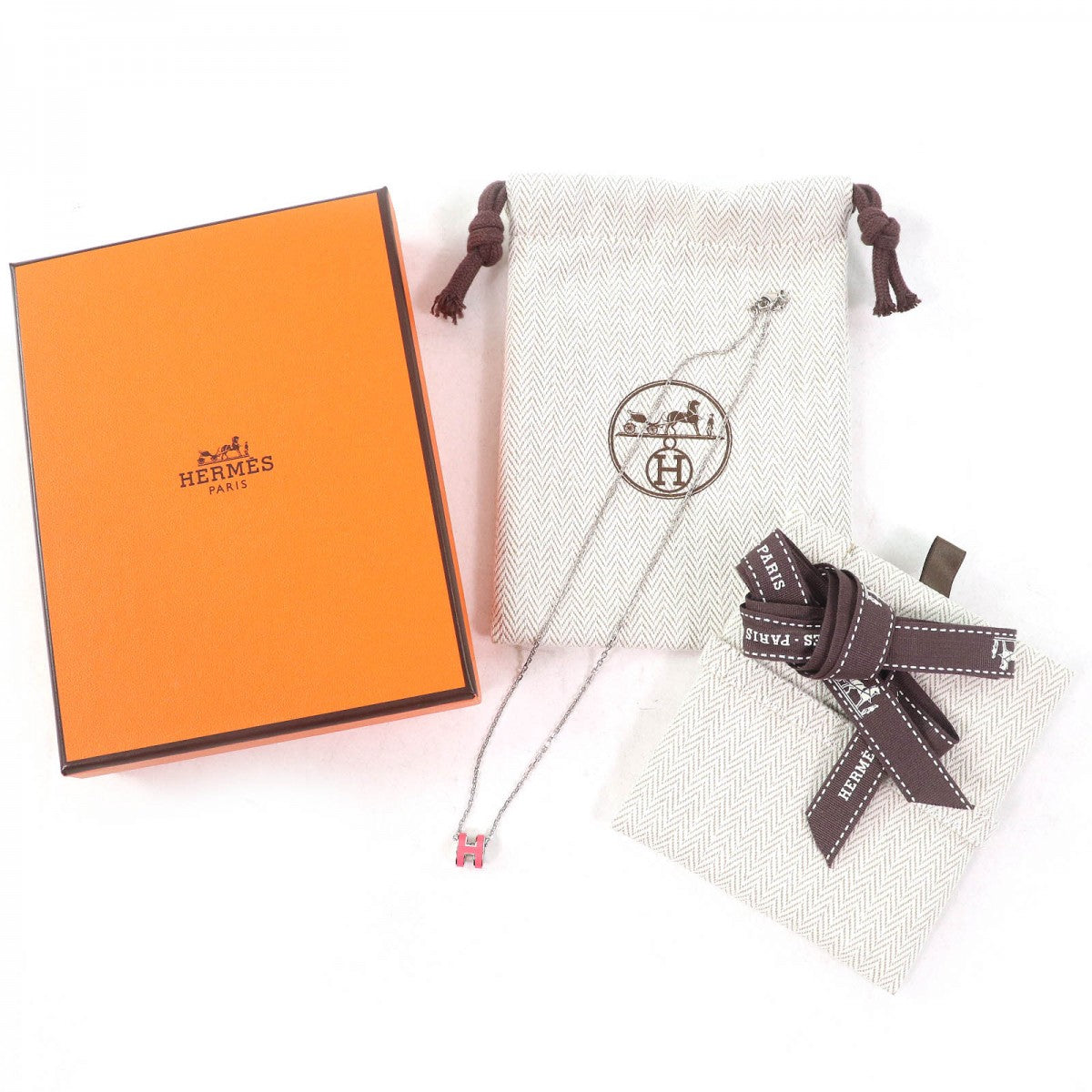 HERMES Necklace ー Pink Silver Mini Pop H pendant
