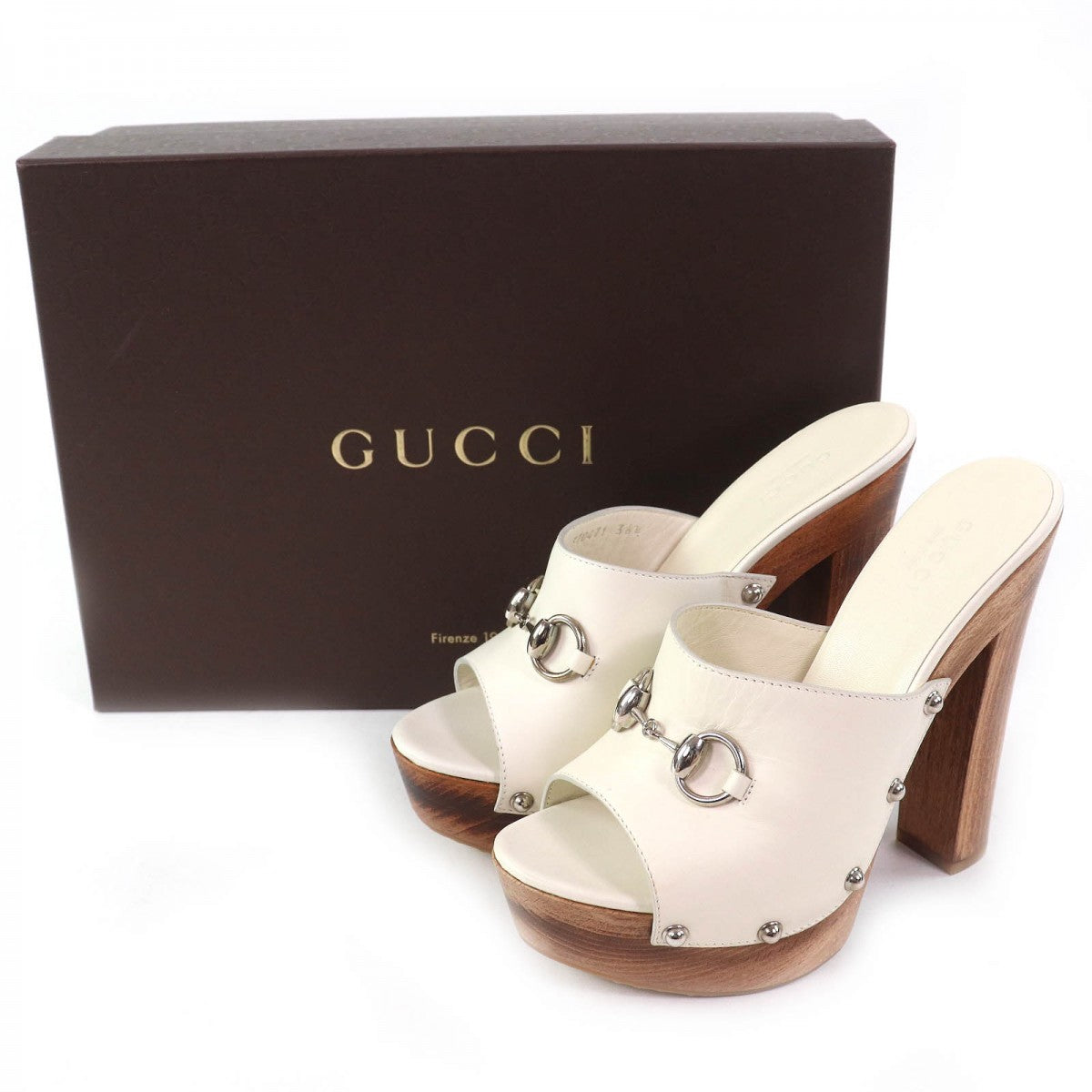 GUCCI Sandals 370471 leather Ivory 36.5