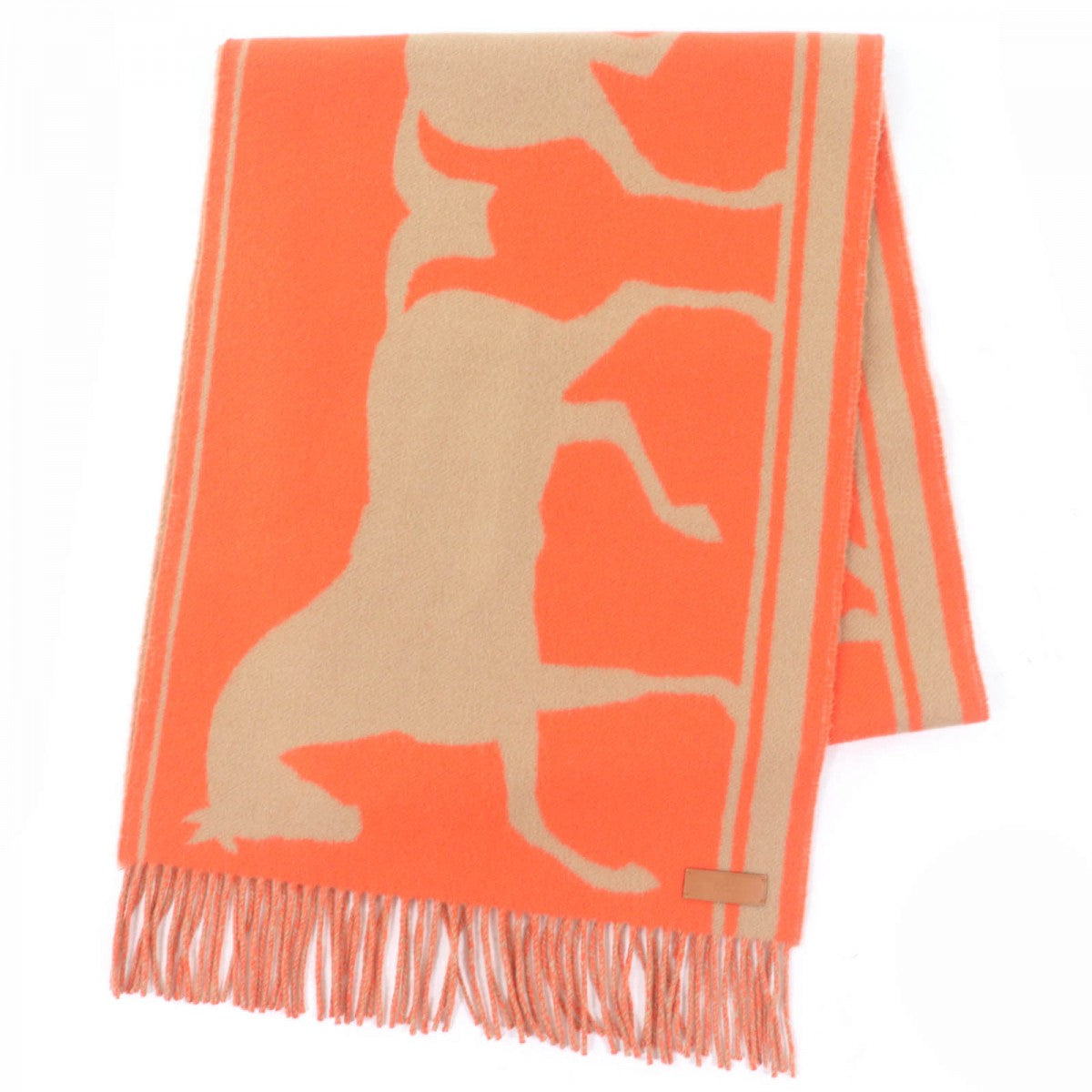HERMES Scarf cashmere Orange beige Tete a cou Kazak