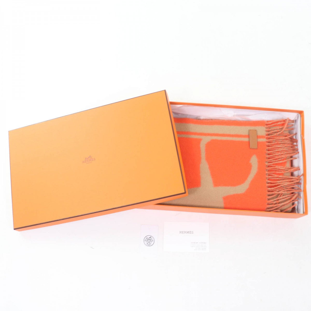 HERMES Scarf cashmere Orange beige Tete a cou Kazak