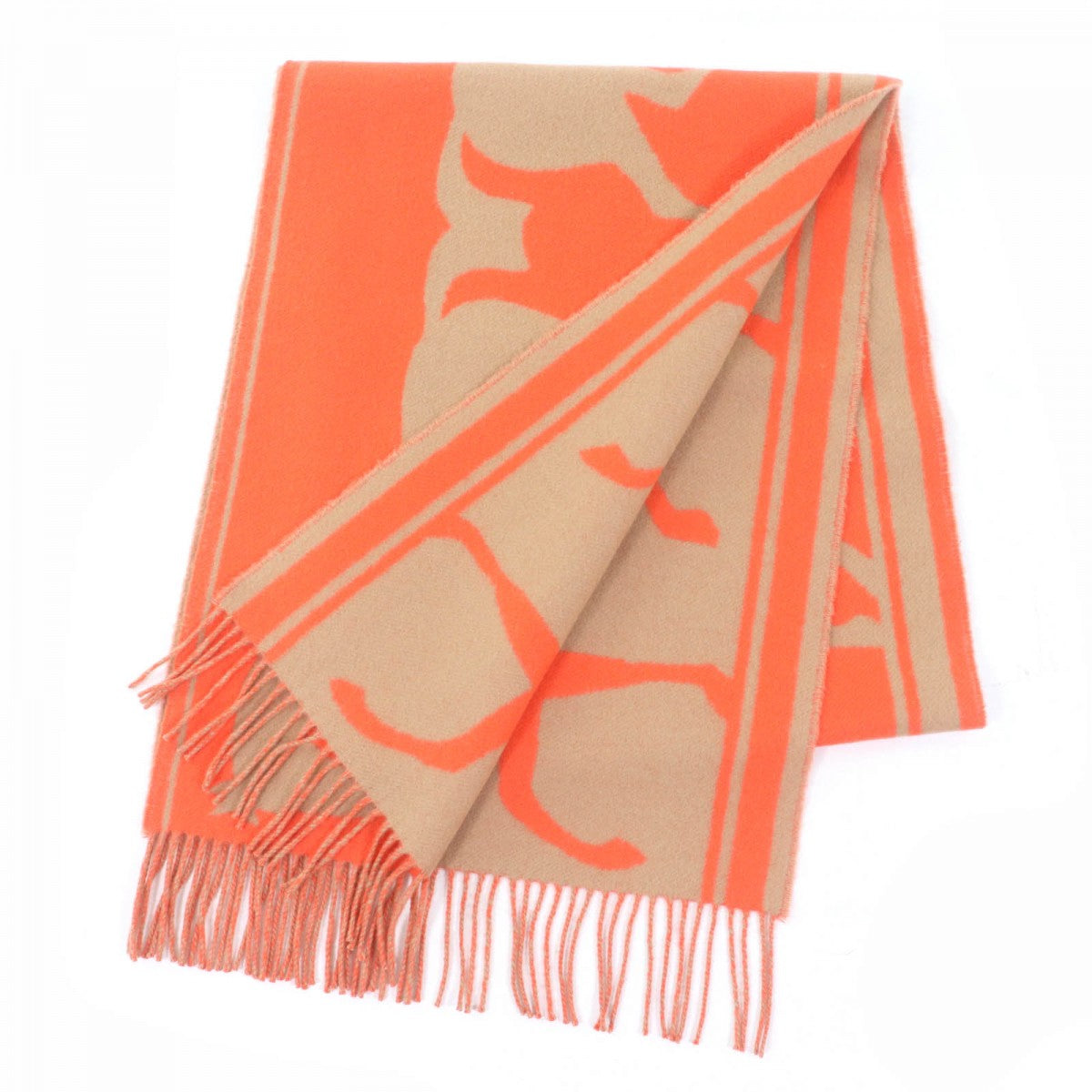 HERMES Scarf cashmere Orange beige Tete a cou Kazak
