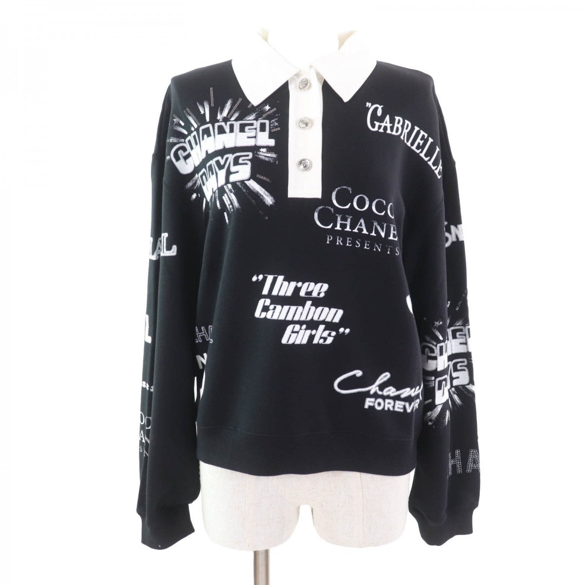 CHANEL Long sleeve polo shirt P70689 cotton black S
