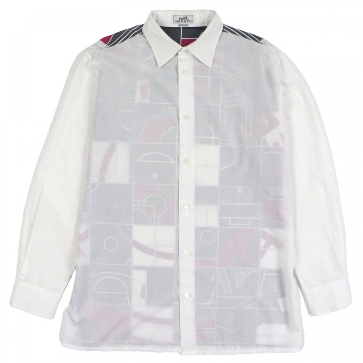 HERMES Long sleeve shirt cotton White mulch Mosaic Giant 40