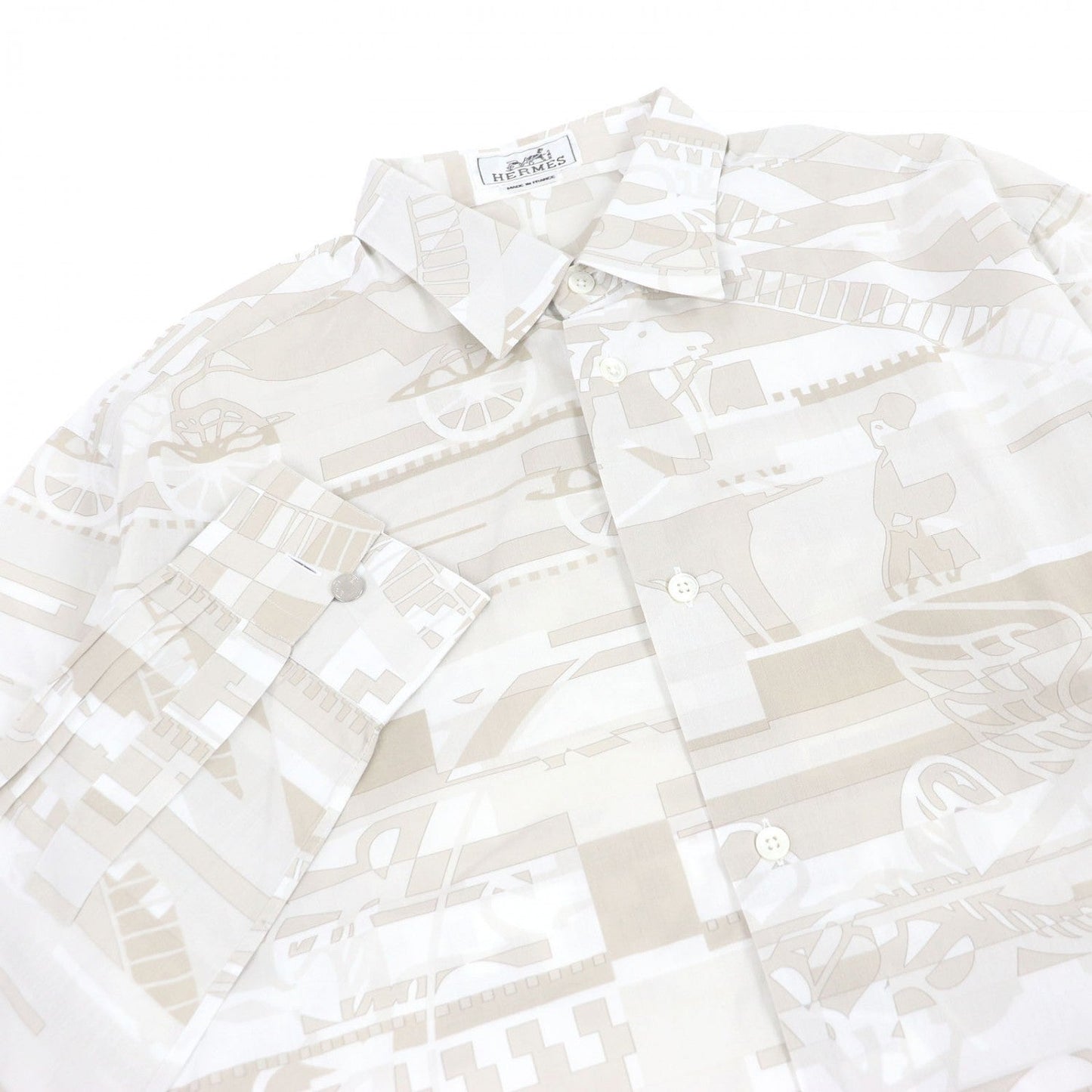 HERMES Long sleeve shirt cotton beige 40