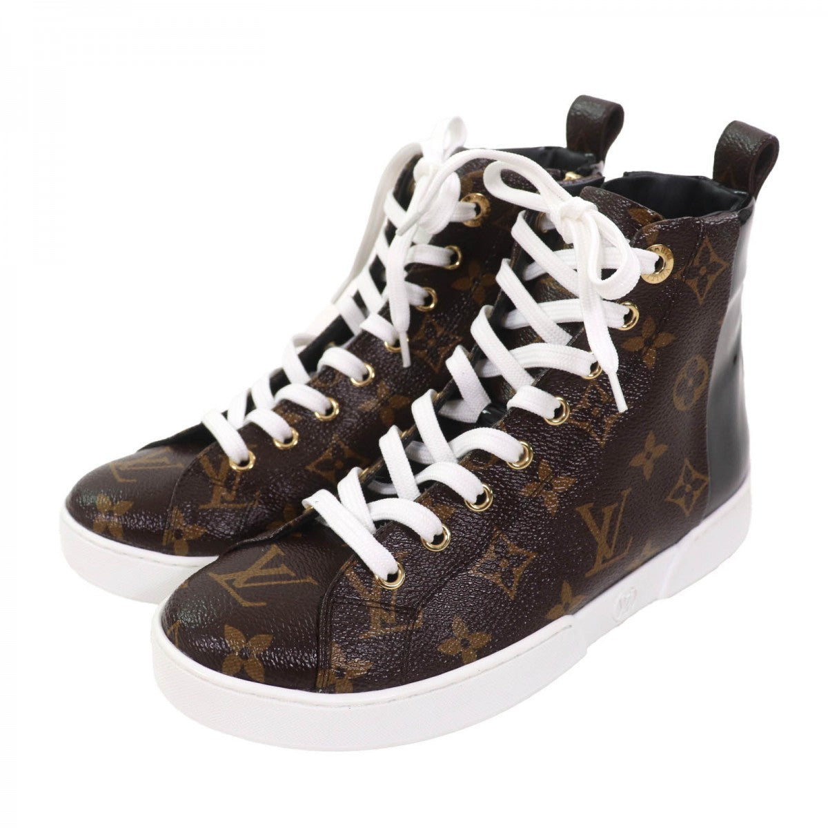 LOUIS VUITTON High cut sneakers leather Brown black Stellar Line 35