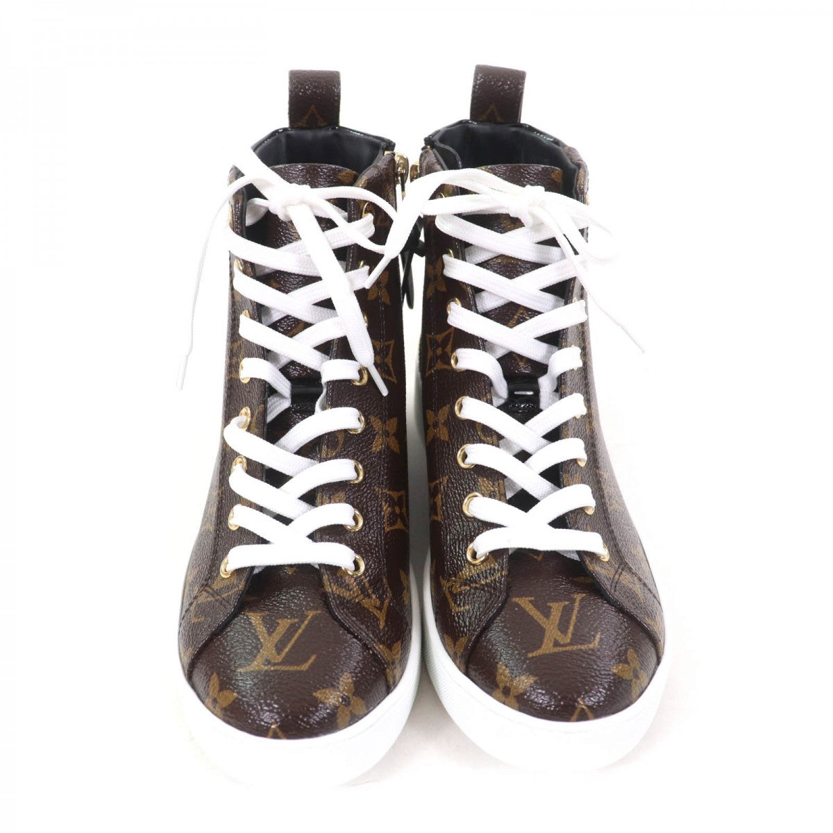 LOUIS VUITTON High cut sneakers leather Brown black Stellar Line 35