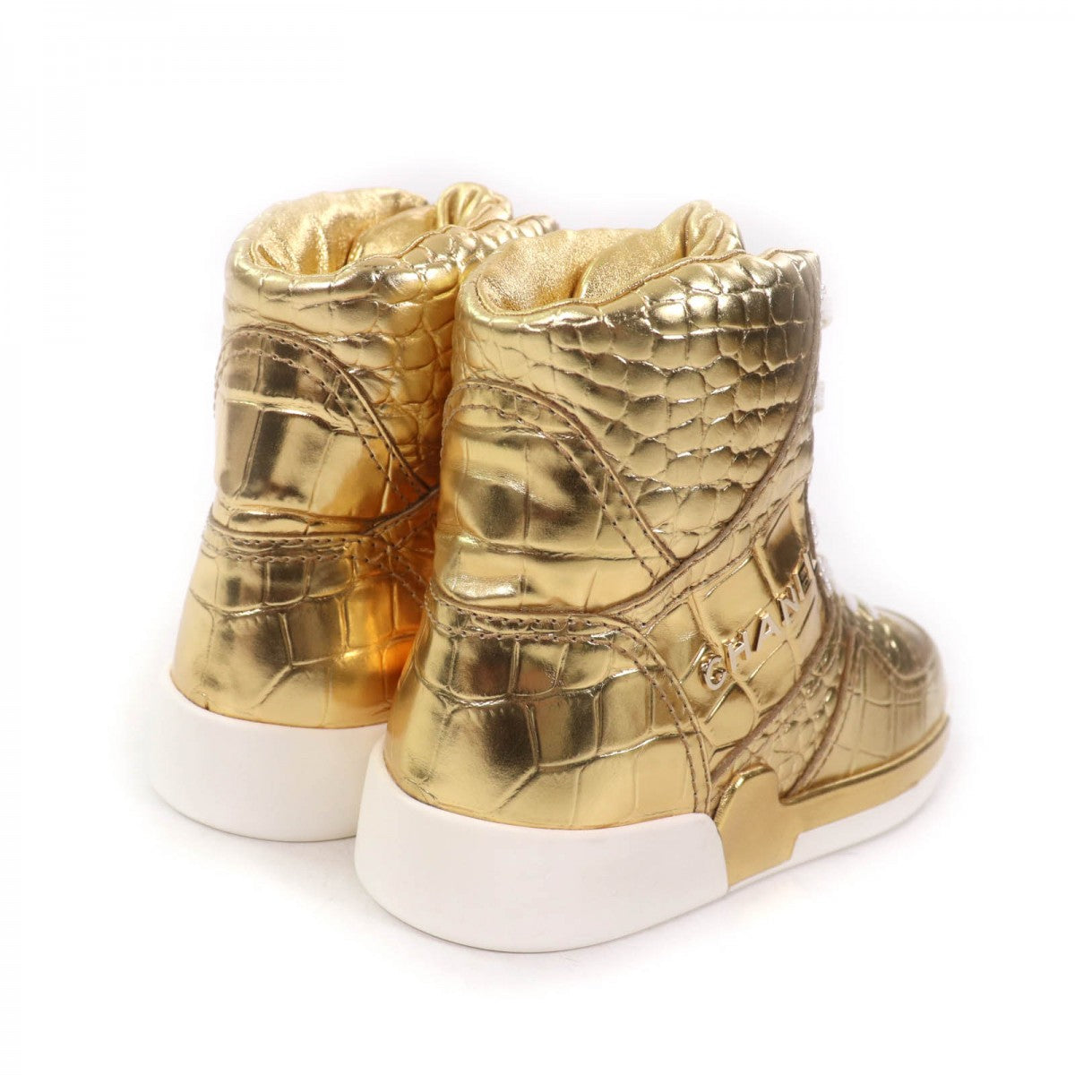 CHANEL High cut sneakers 19A G35079 leather gold 37