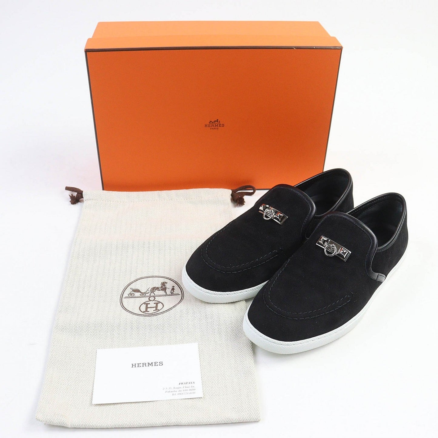 HERMES sneakers Suede leather black Jules Medor moccasins 38