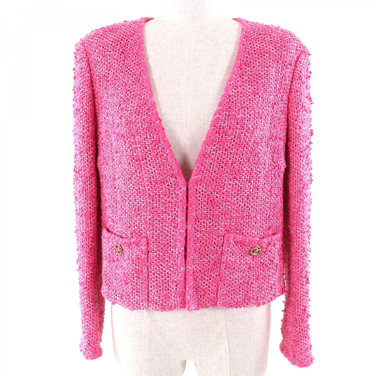 CHANEL No color jacket P70041 Outer: 81% cotton, Outer: 13% acrylic, Outer: 3% polyester, Outer: 3% polyamide, Lining: 100% silk pink Women 36