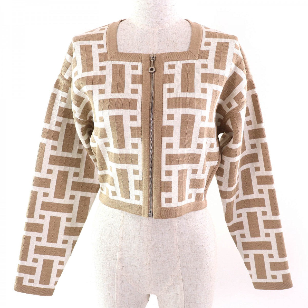 HERMES No color jacket 4E2225DJ Main: 64% silk, Main: 19% cotton, Main: 16% polyamide, Main: 1% elastane, Part: 53% silk Beige white Women 34