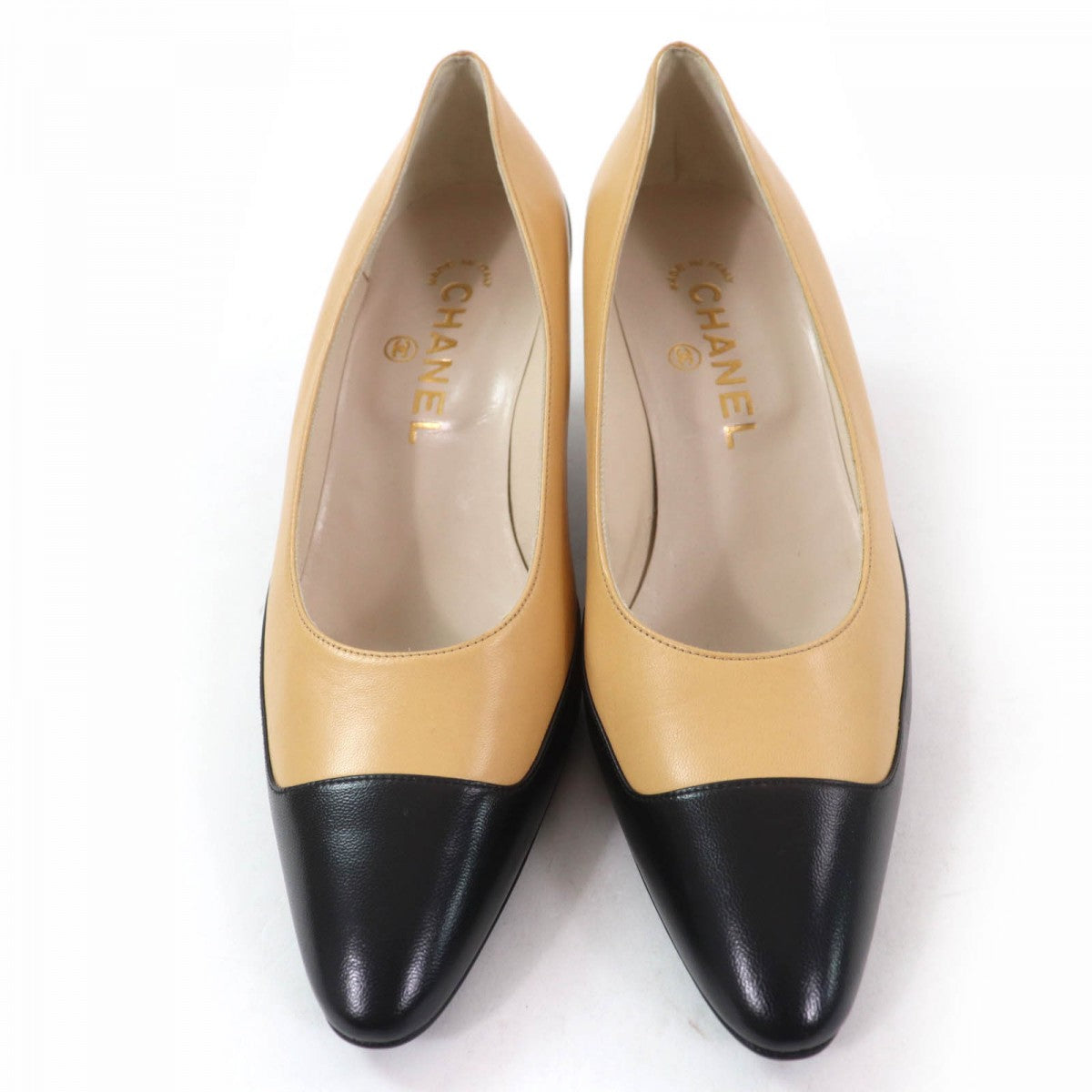 CHANEL pumps Main: Leather Beige black Women 37.5