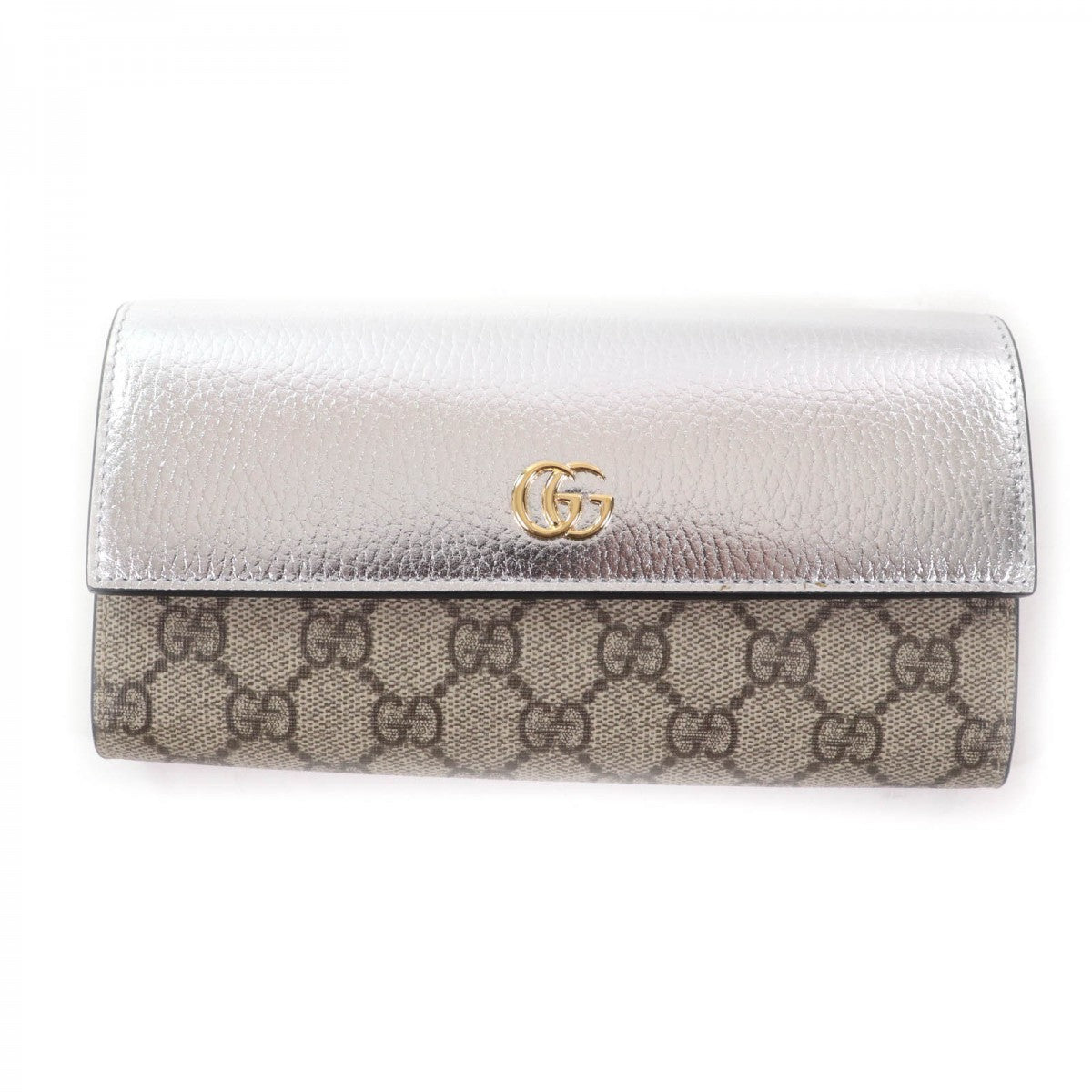 GUCCI Long Wallet Purse 456116 Main: GG Supreme canvas Silver brown Women