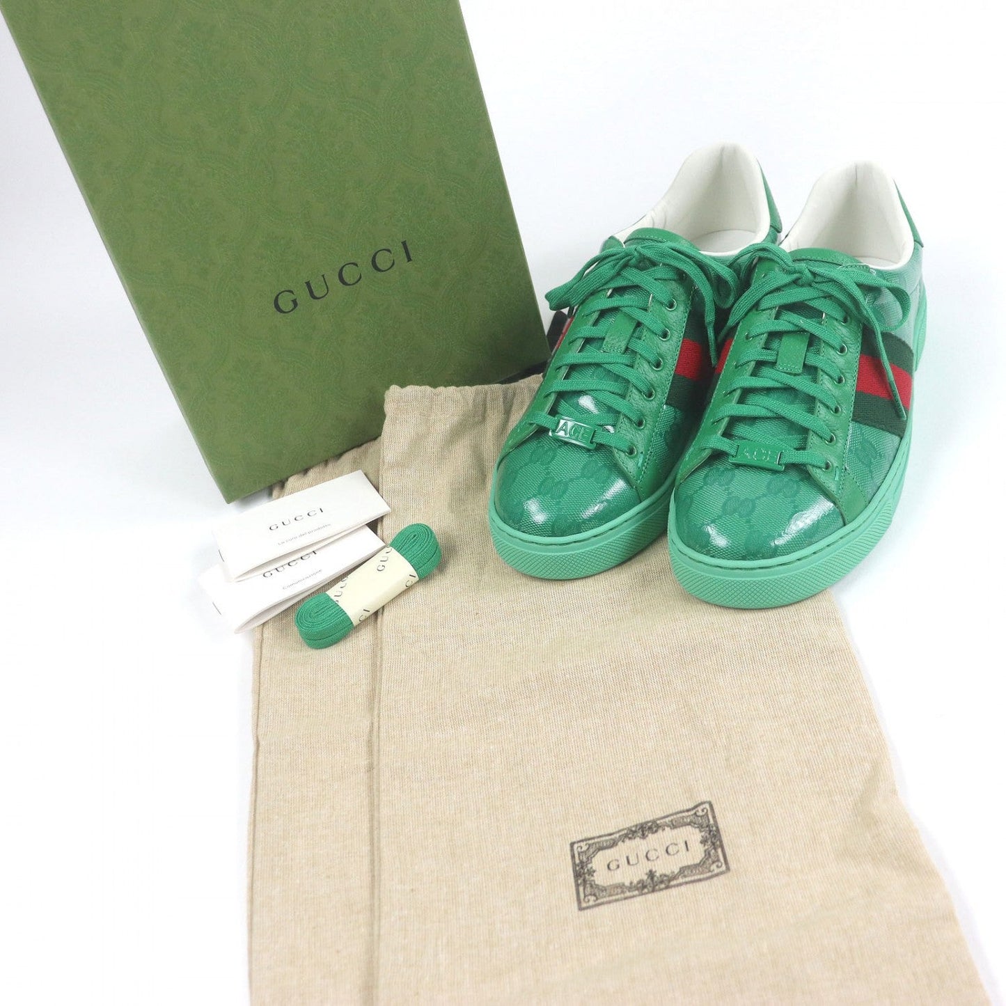GUCCI Low cut sneakers 760775 GG crystal green Ace 6.5