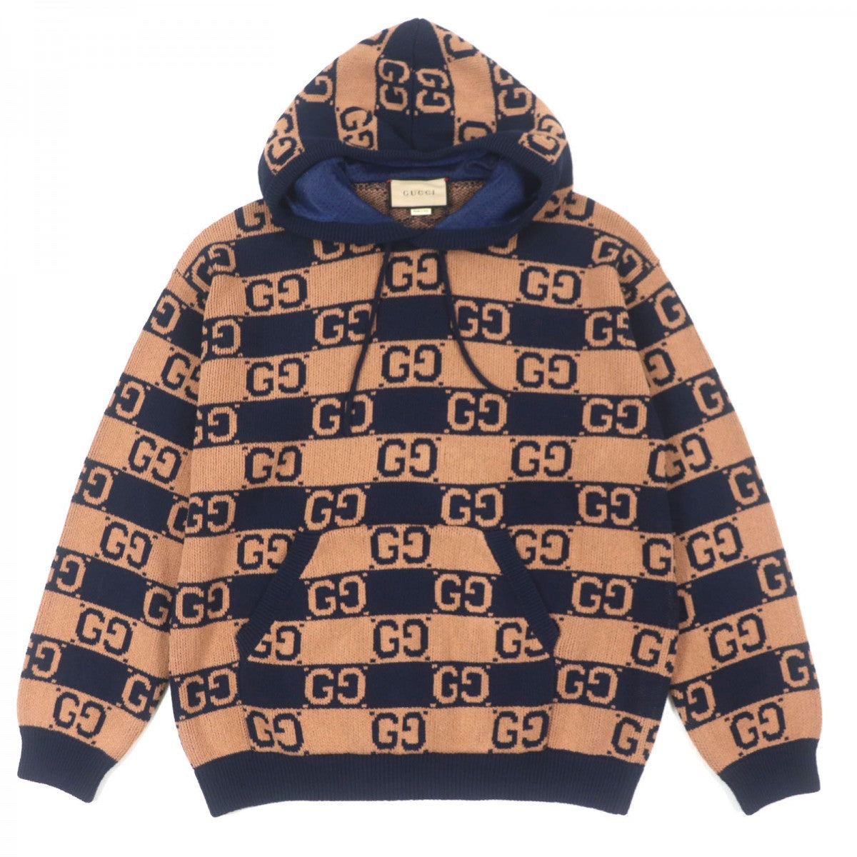 GUCCI Hoodie 752097 Outer: 77% cotton, Outer: 23% nylon, Part: 76% cotton, Part: 23% nylon, Part: 1% polyurethane Brown navy mens M