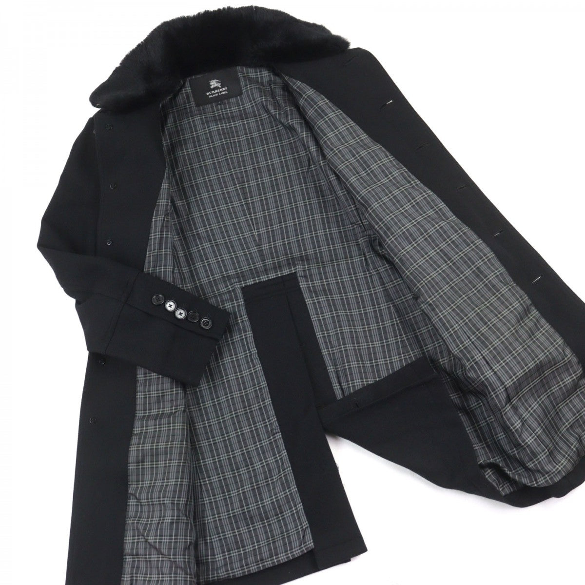 BURBERRY BLACK LABEL coat D1B93-206-09 Outer material: 75% wool, Outer material: 20% nylon, Outer material: 5% cashmere, Fur: rabbit, Part: cowhide black mens L