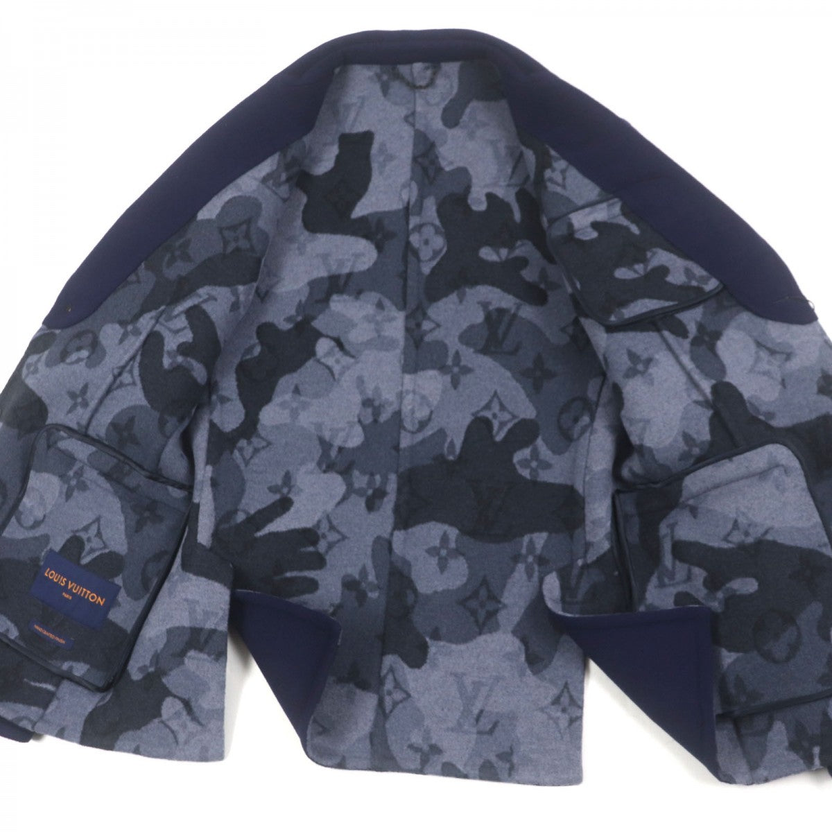 LOUIS VUITTON tailored jacket Outer: 99% wool, Outer: 1% silk, Lining: 100% cupra, Leather: cowhide Navy mens 50