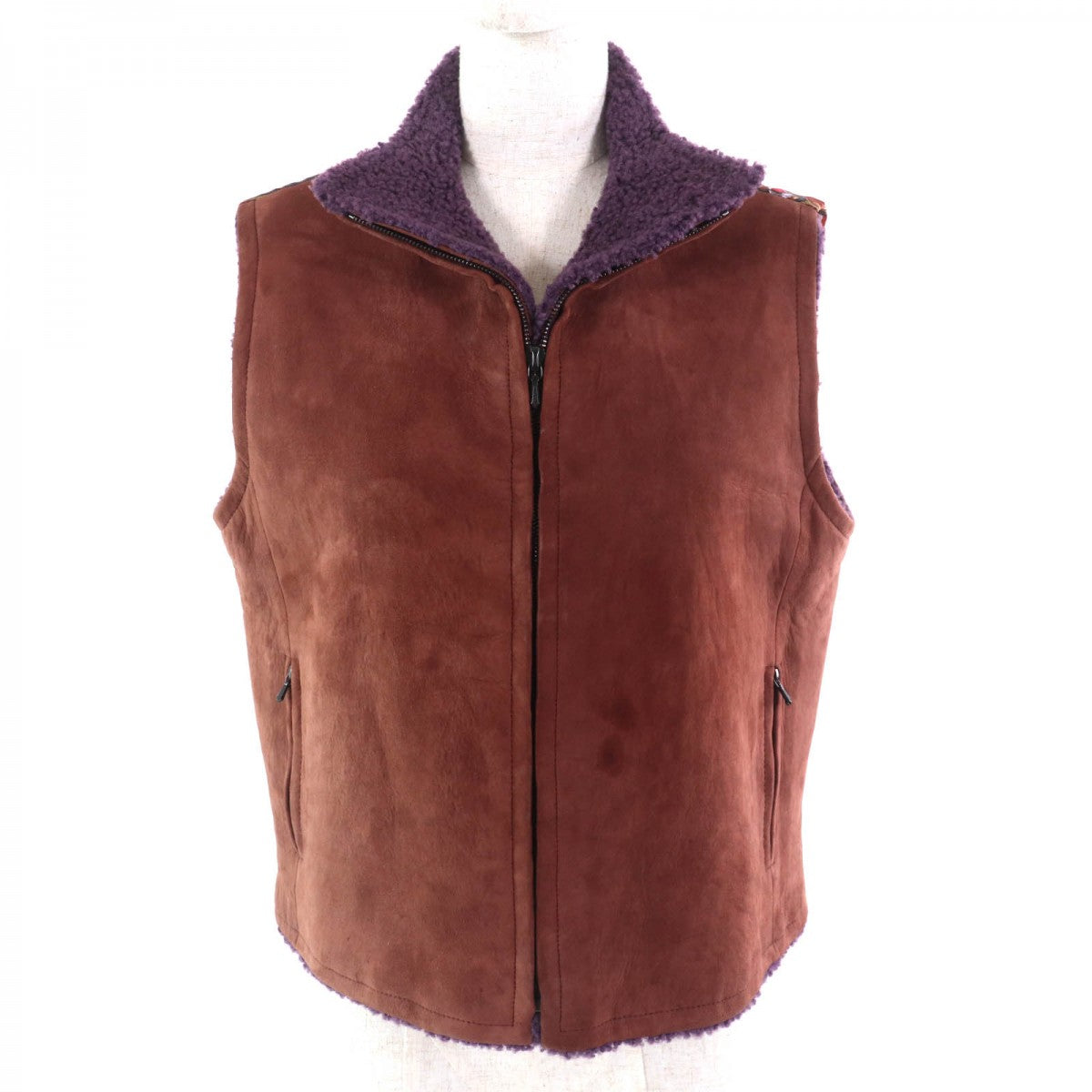 HERMES Vest Main: Lambskin, Part: 100% Silk Brown multicolor Women 42