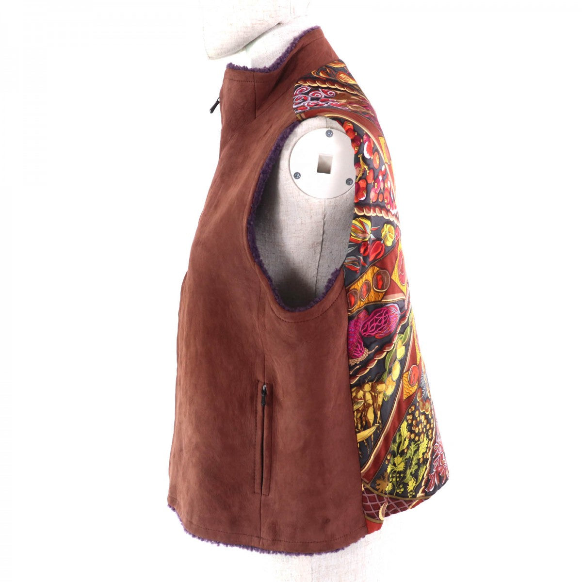HERMES Vest Main: Lambskin, Part: 100% Silk Brown multicolor Women 42