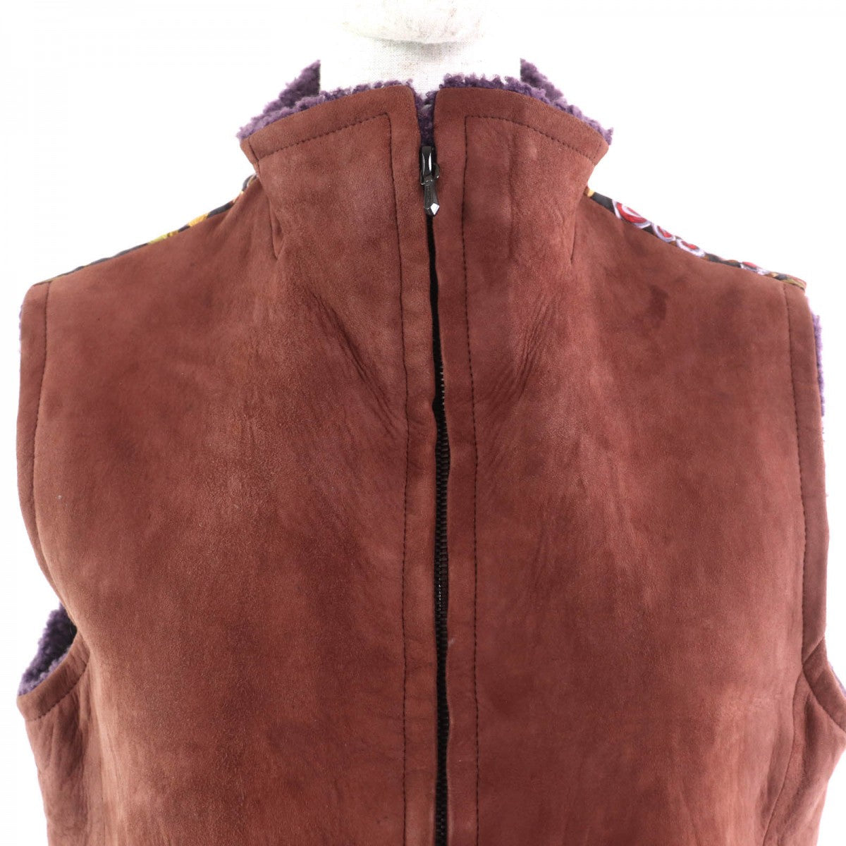 HERMES Vest Main: Lambskin, Part: 100% Silk Brown multicolor Women 42