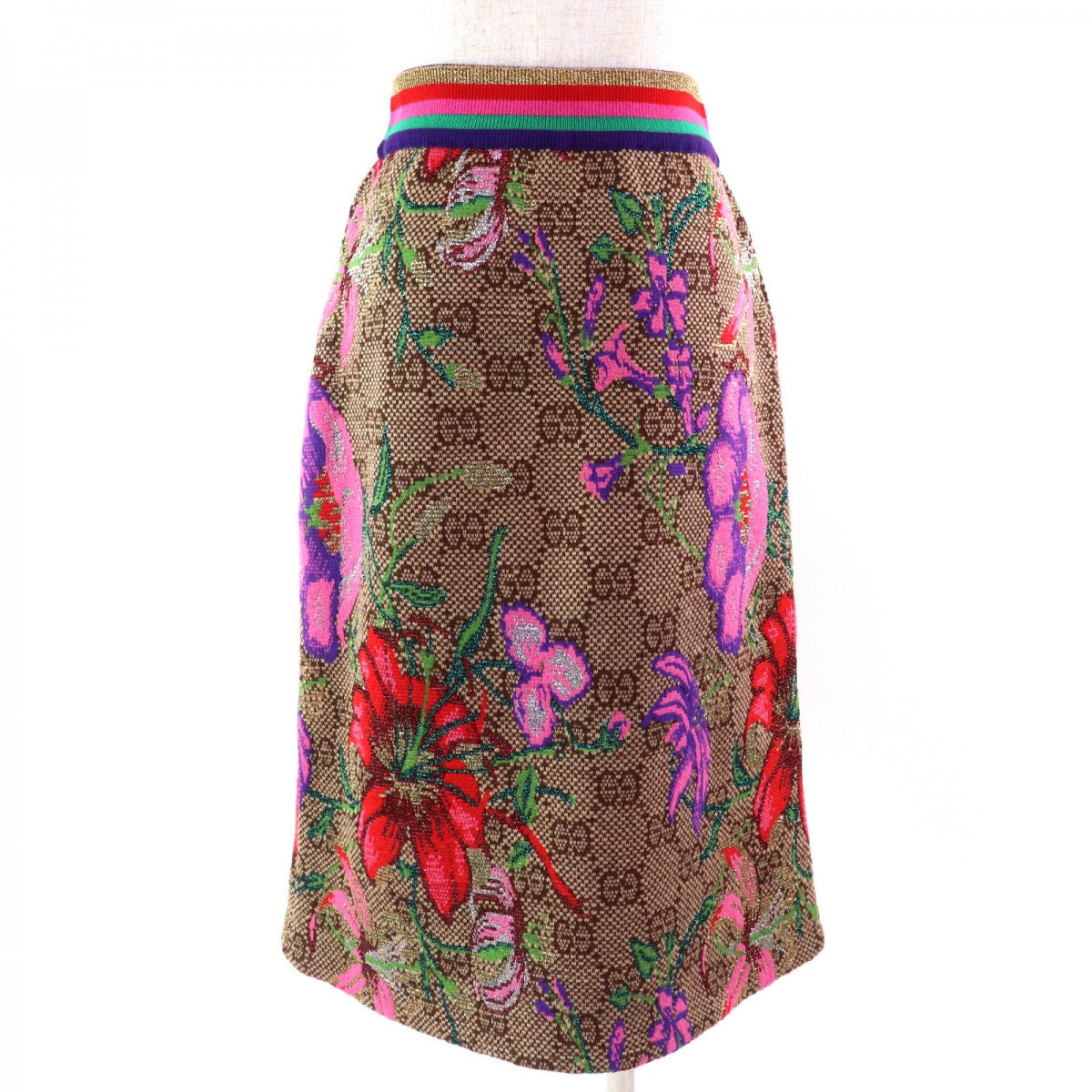 GUCCI Tight Skirt 606084 Outer material: 69% wool, Outer material: 18% cotton, Outer material: 7% polyamide, Outer material: 6% polyester, Part: 82% wool multicolor Women XS