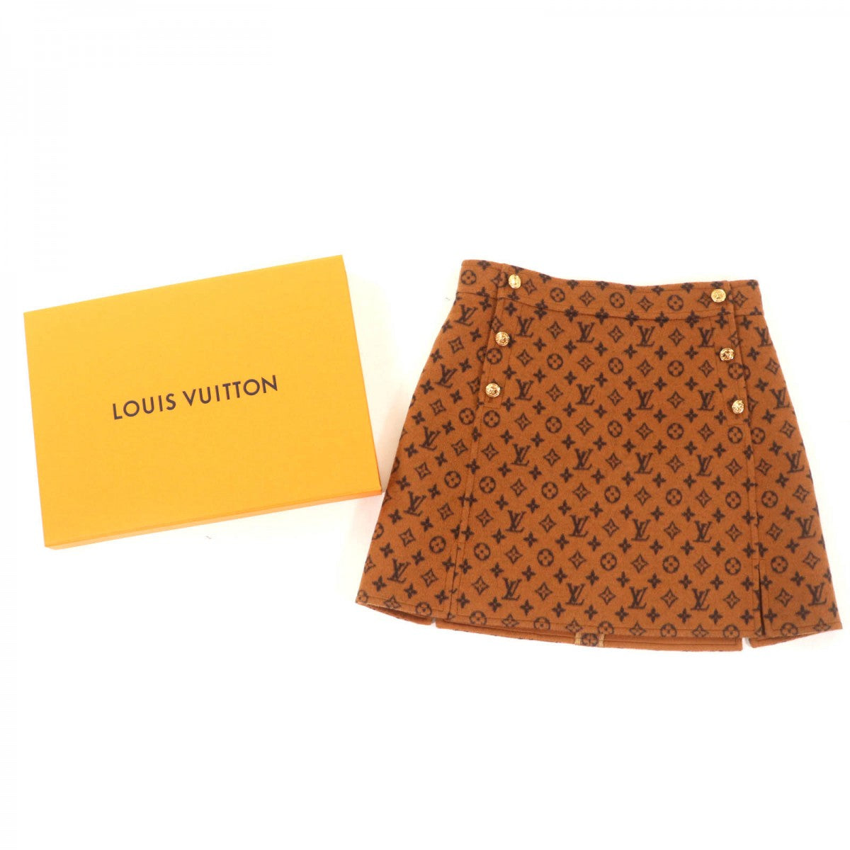 LOUIS VUITTON Mini skirt Main: 99% wool, Main: 1% silk Brown Women 40
