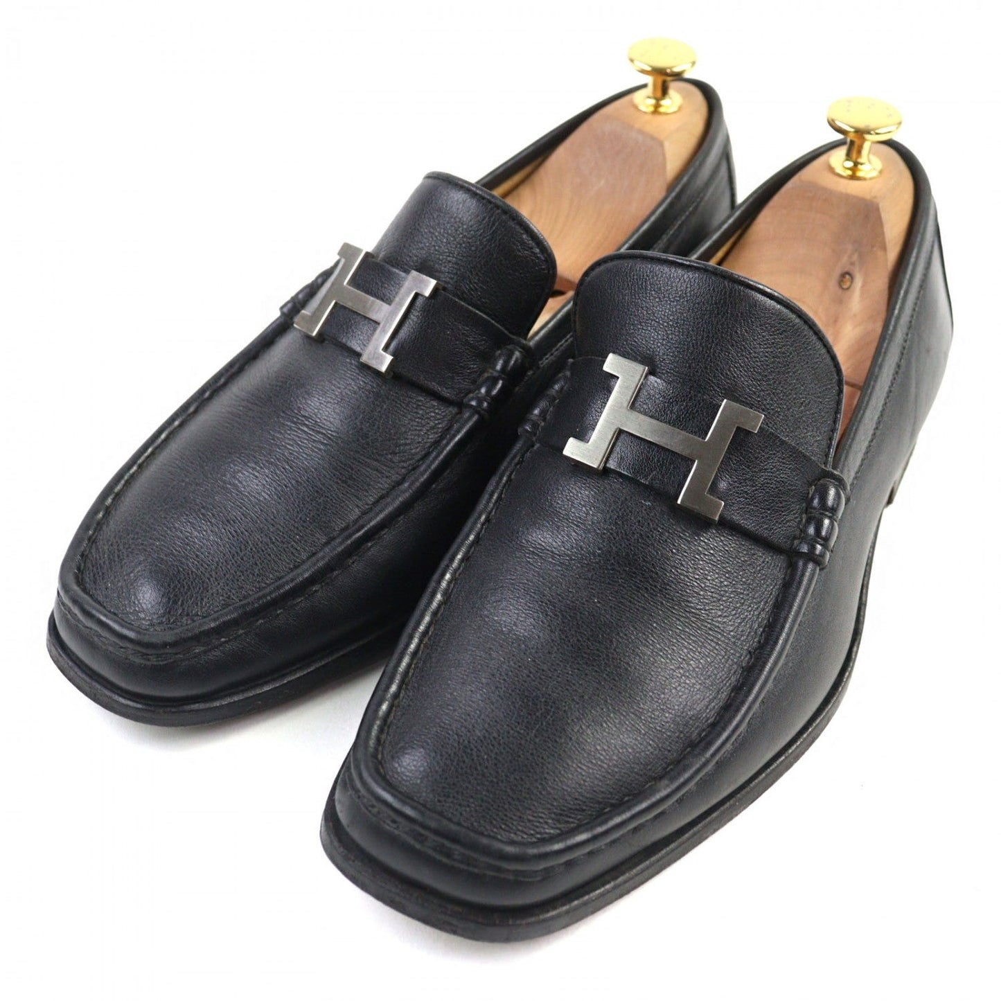 HERMES loafers leather black Constance 40