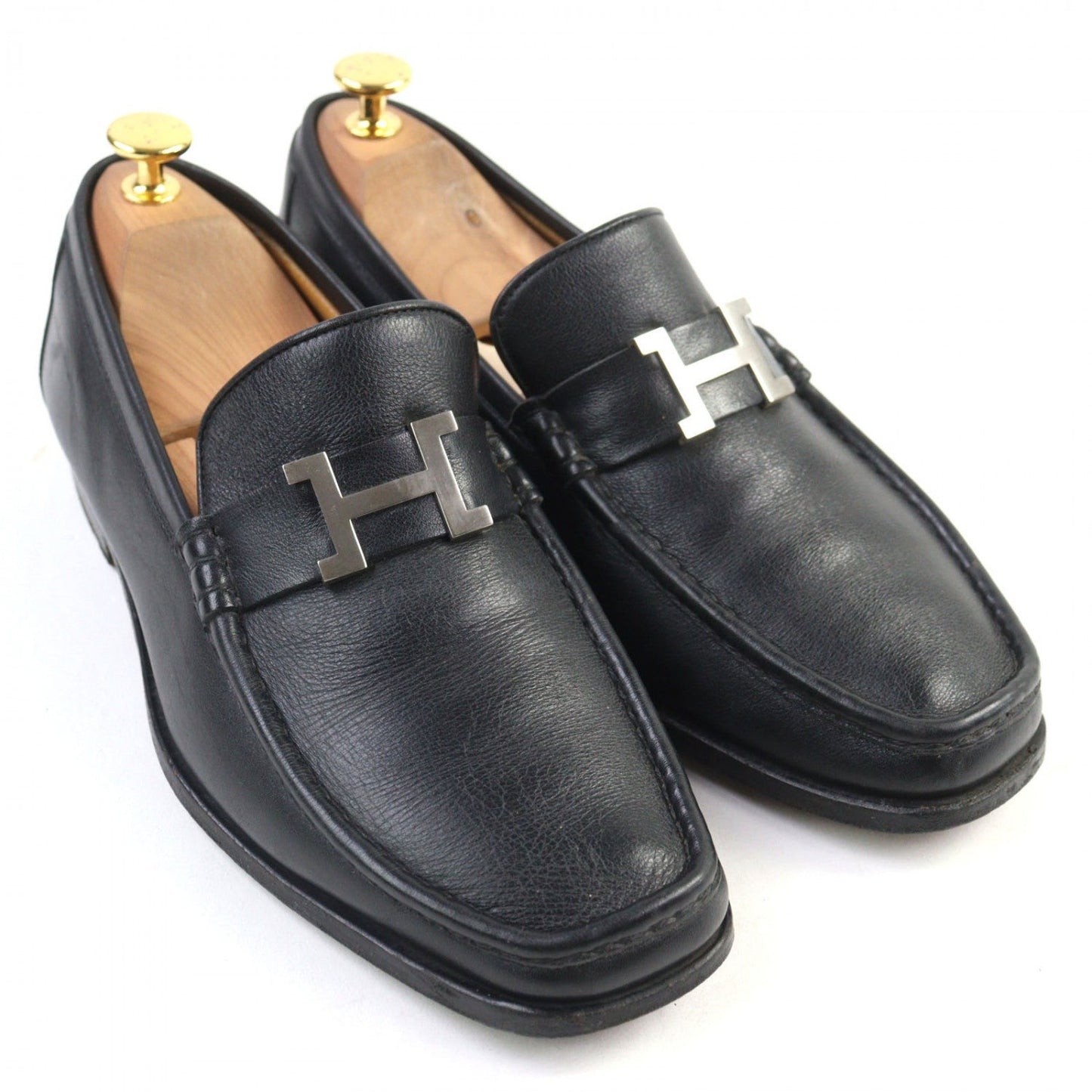 HERMES loafers leather black Constance 40