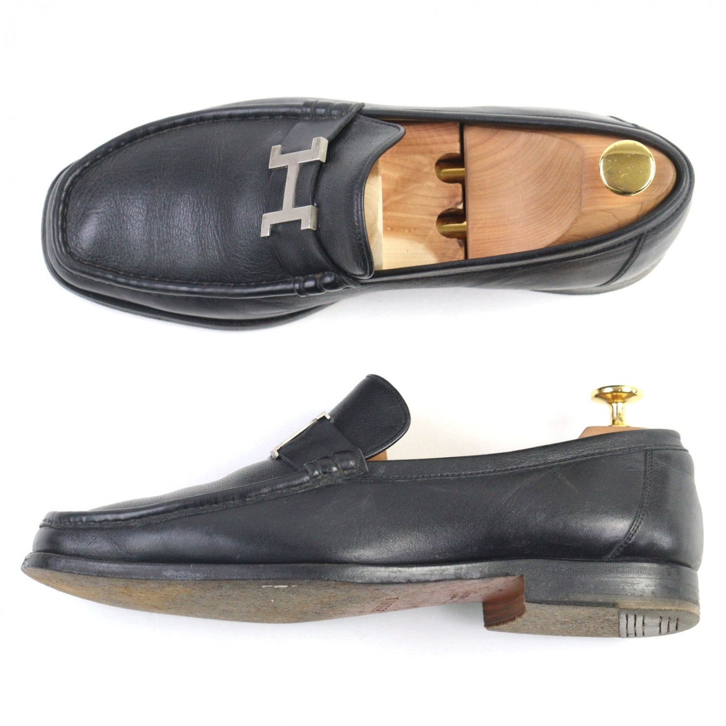 HERMES loafers leather black Constance 40