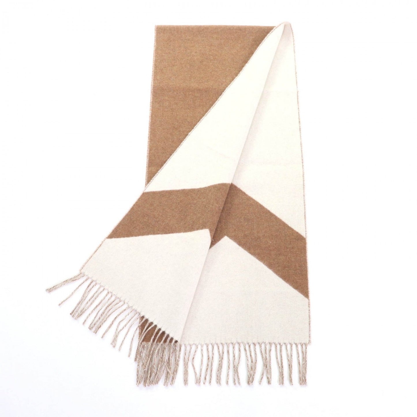 HERMES Scarf cashmere Brown white Cazac Chevron