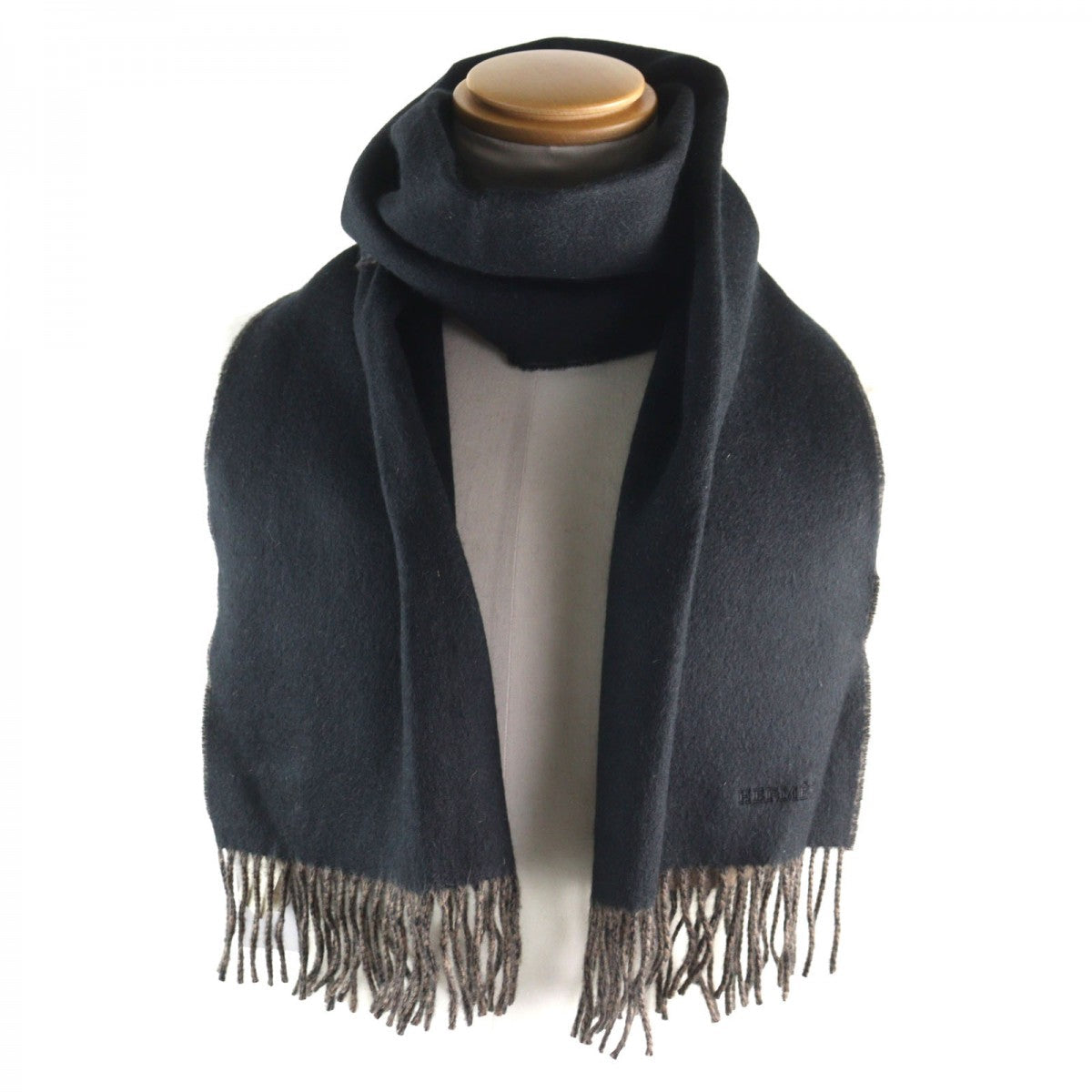 HERMES Scarf cashmere Black brown
