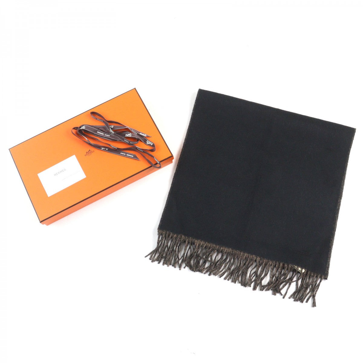 HERMES Scarf cashmere Black brown