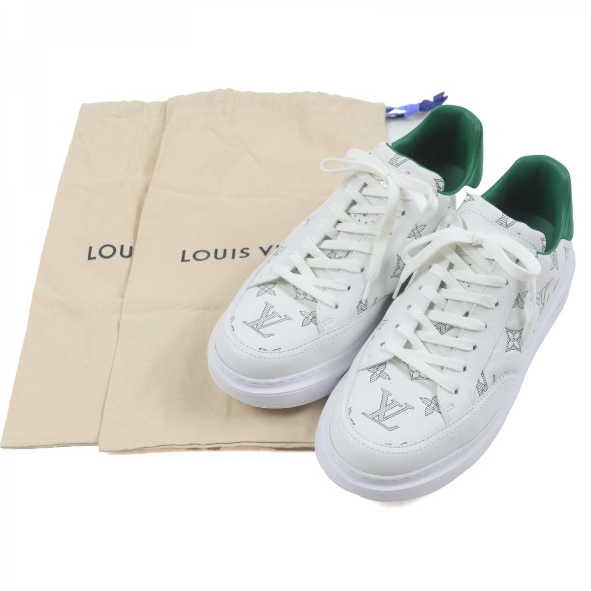 LOUIS VUITTON Low cut sneakers leather White green Beverly Hills Line 6