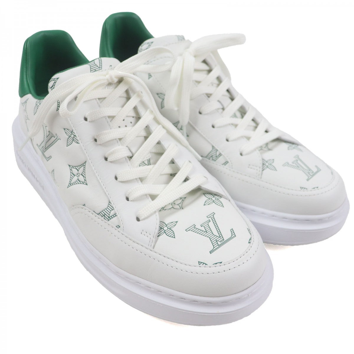 LOUIS VUITTON Low cut sneakers leather White green Beverly Hills Line 6