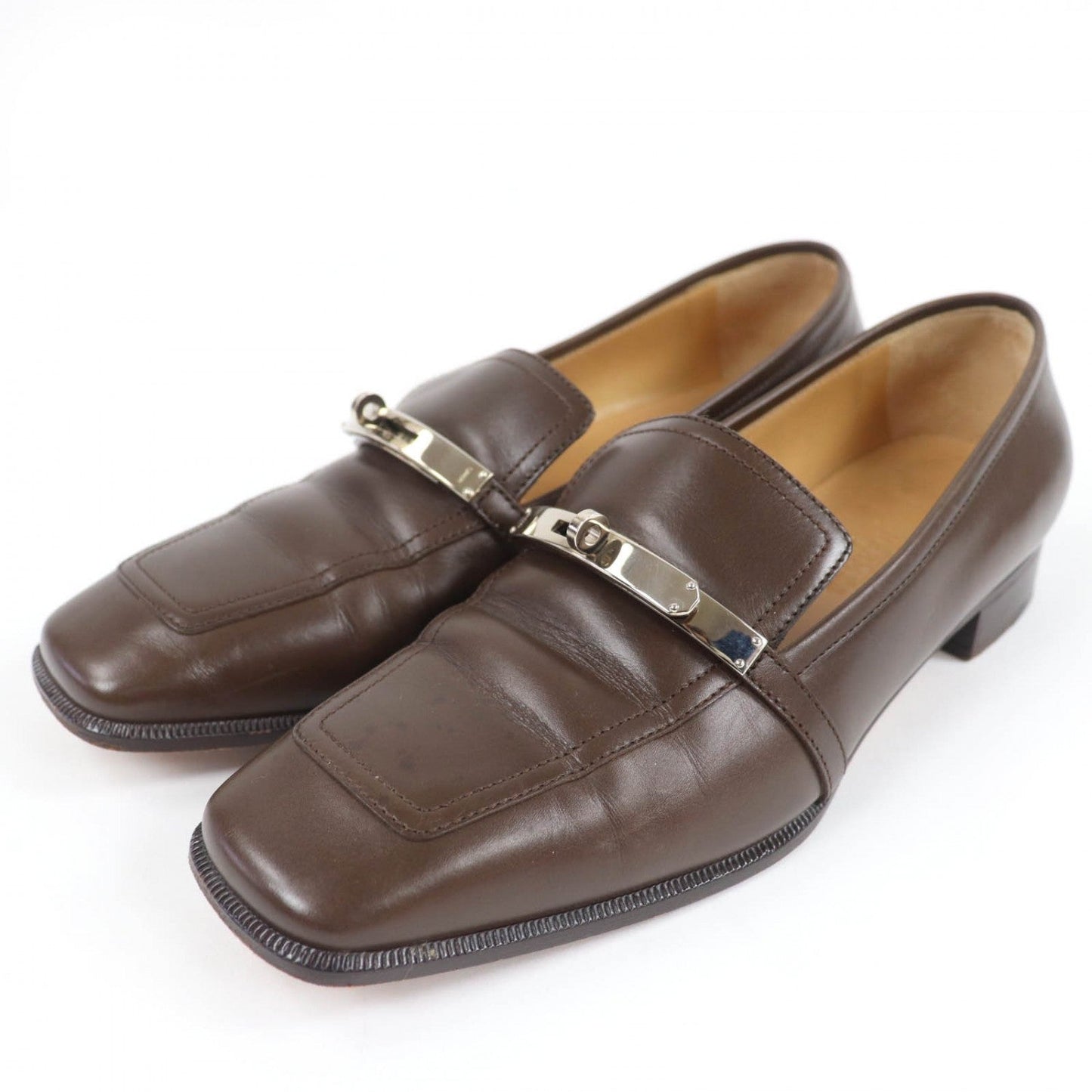 HERMES loafers leather Brown 36.5